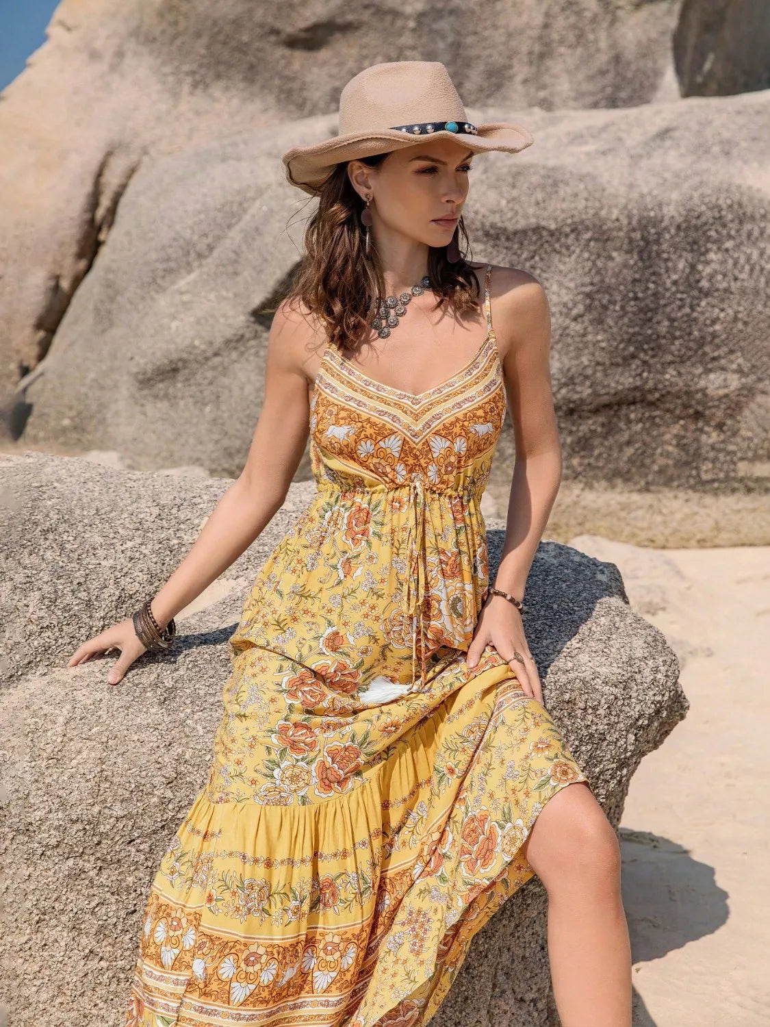 Tassel Printed Tiered Cami Dress
