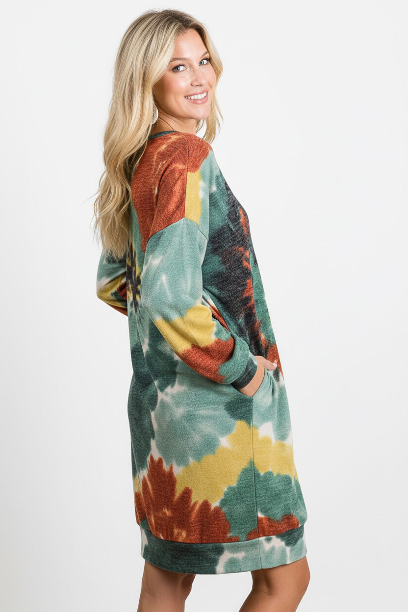 BiBi Tie Dye Print Knit Dress with Side Pocket