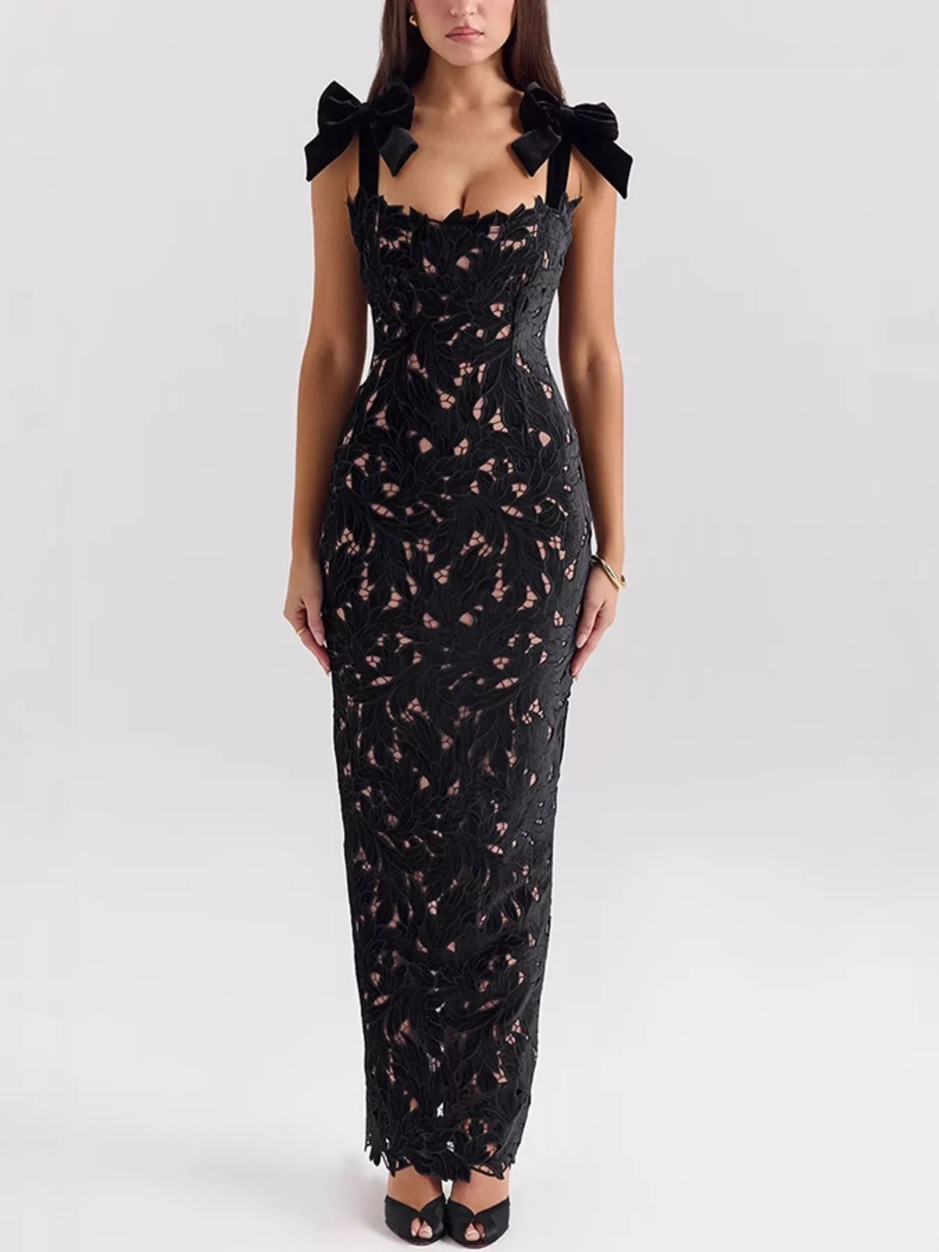 Slit Tie Shoulder Maxi Dress