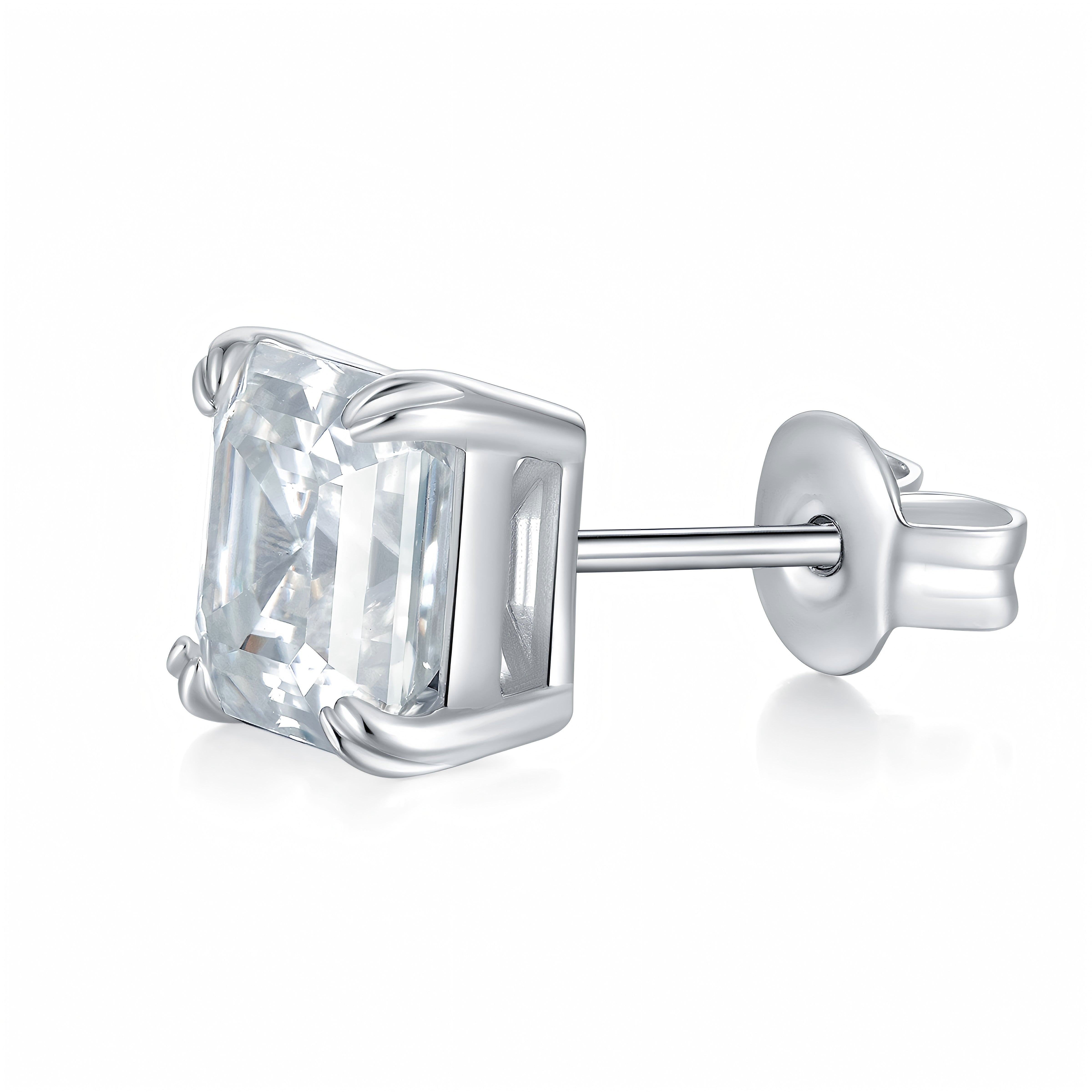 S925 Sterling Silver 6x8mm Emerald Cut Moissanite Stud Earrings Octagon Solitaire With GRA Certificate Platinum Plated Jewelry Gift Box Set For Women & Men