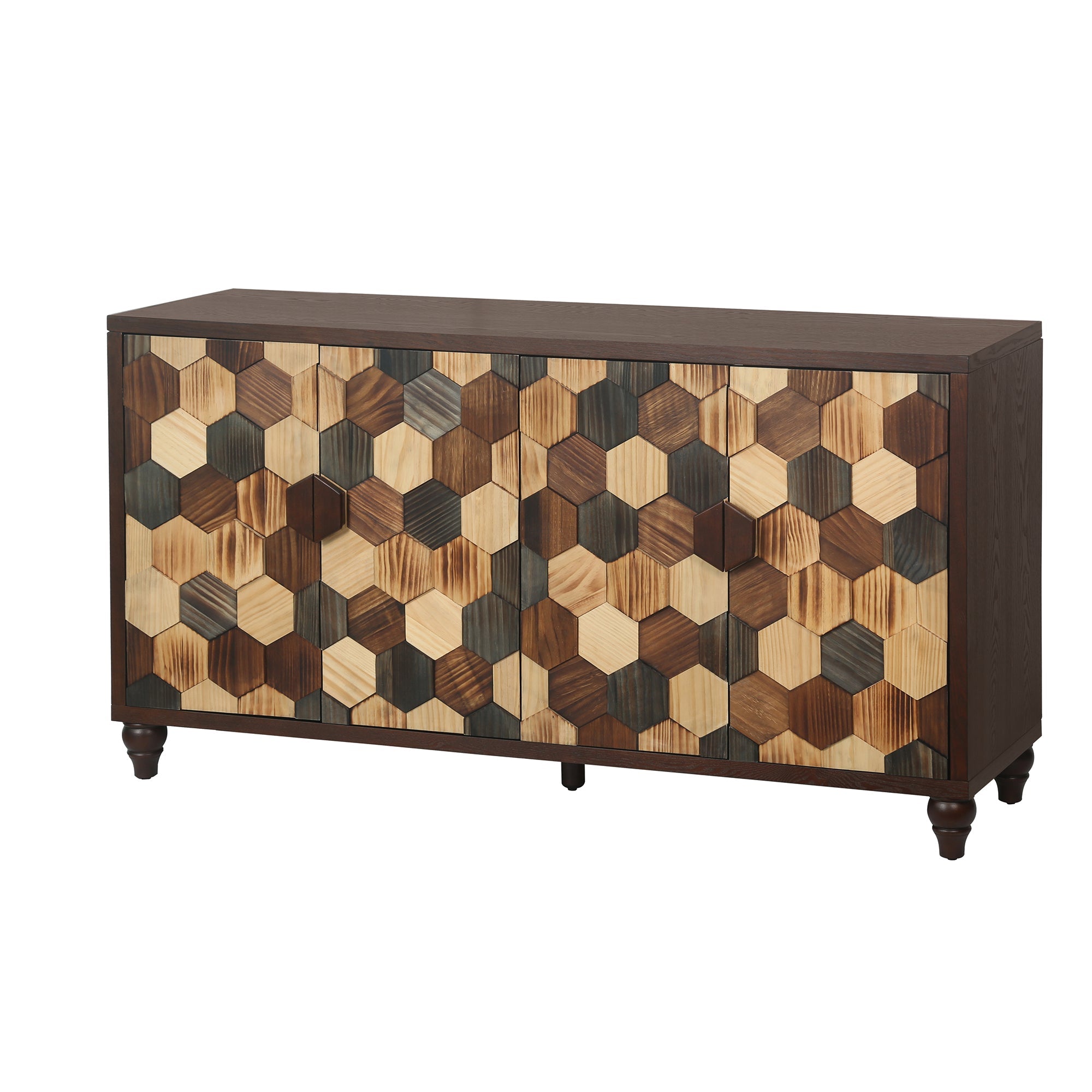 59.8" Sideboard With Honeycomb Pattern, Modern Accent Cabinet