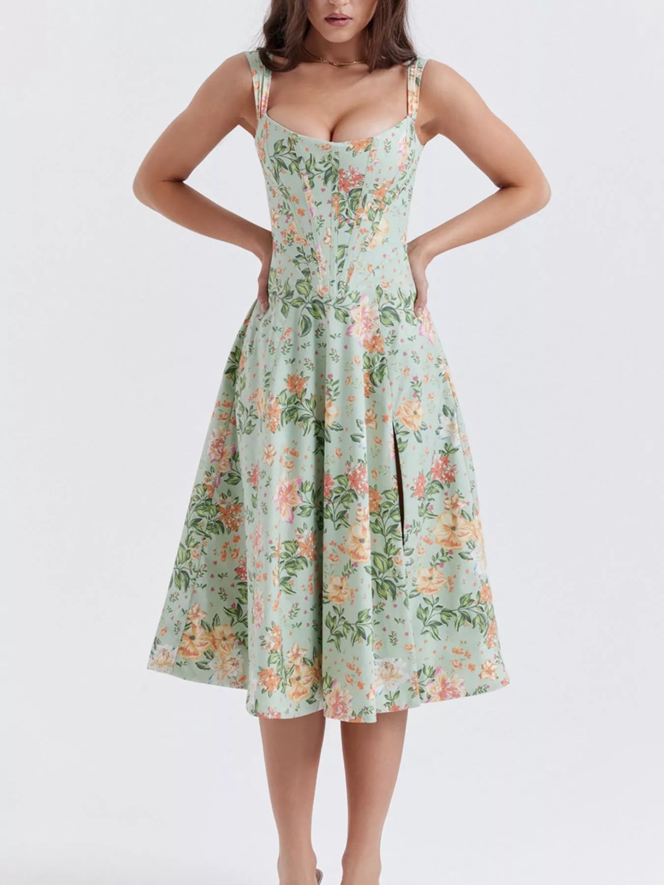 Floral Print Midi Dress with Slit