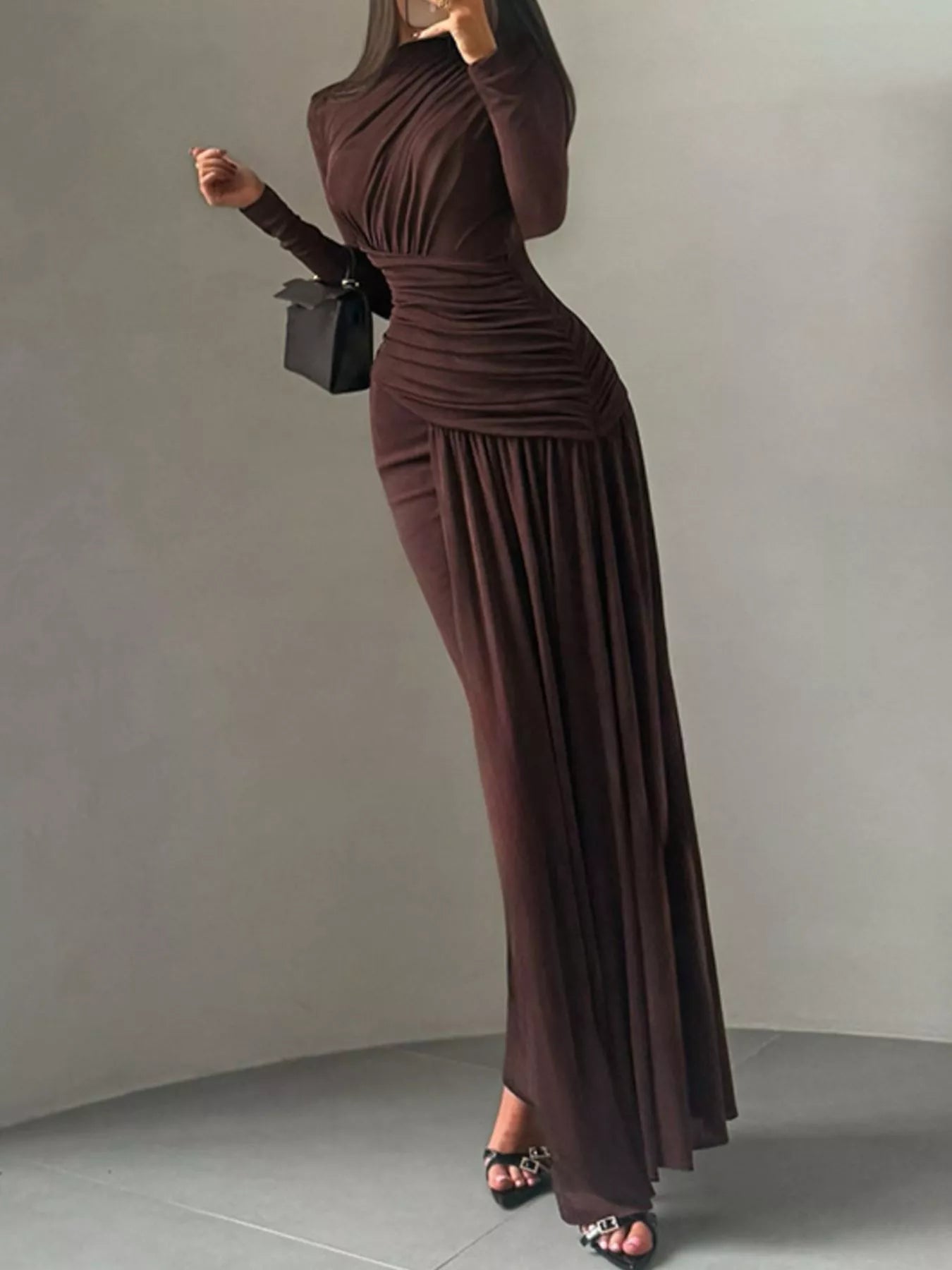 Ruched Long Sleeve Maxi Dress