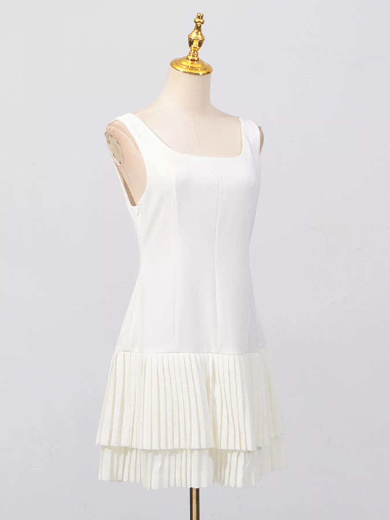 Square Neck Pleated Mini Dress