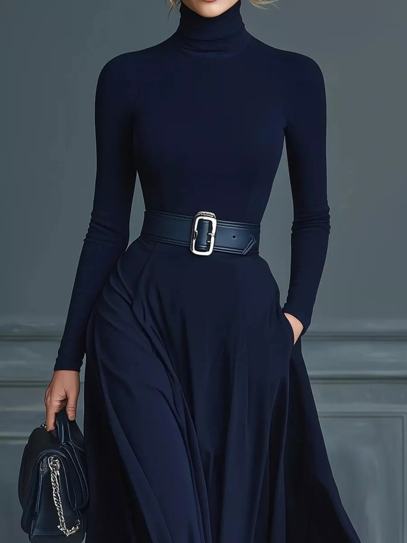Turtleneck Long Sleeve Maxi Dress