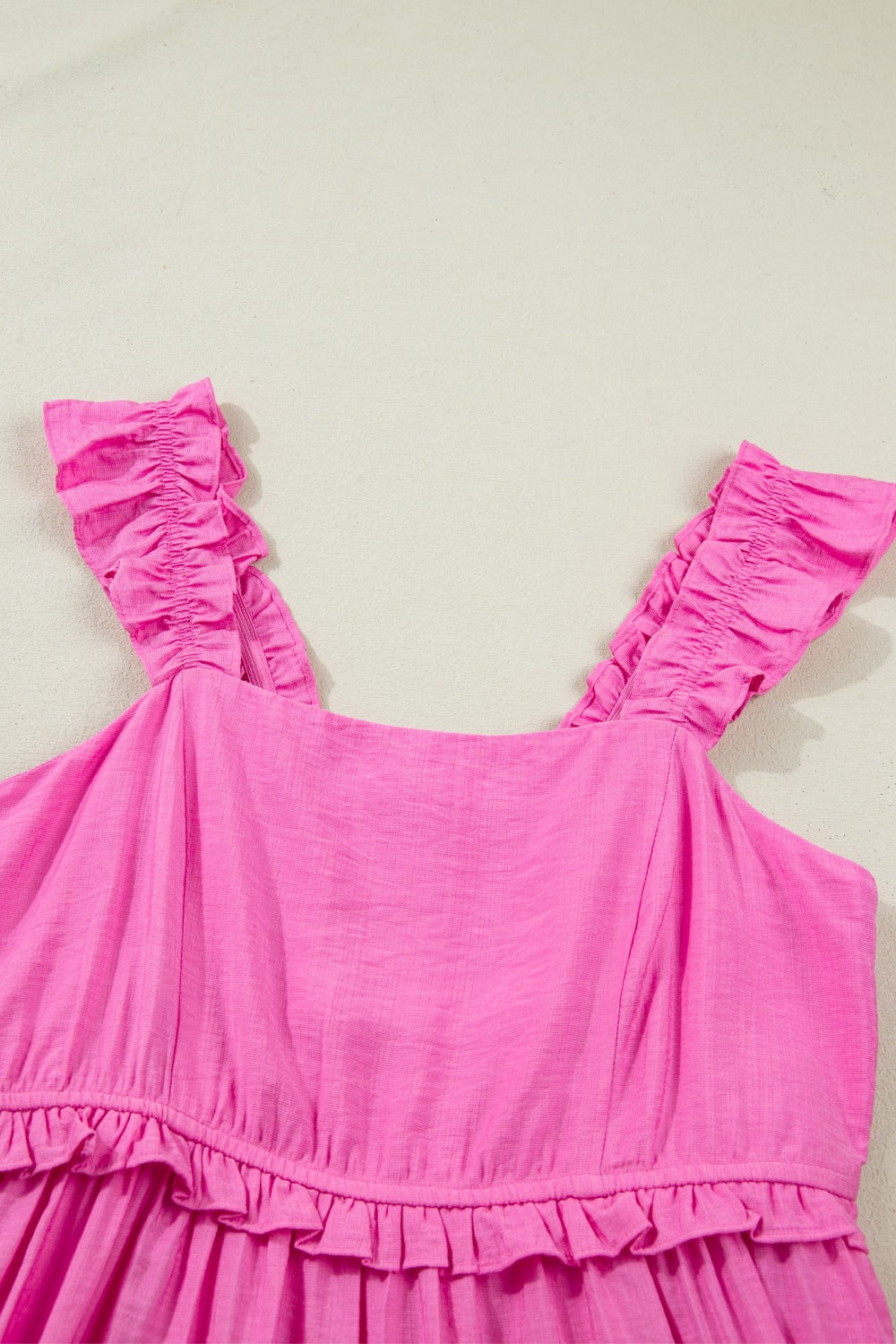 Solid Color Ruffle Trim High Waist Sleeveless Maxi Dress