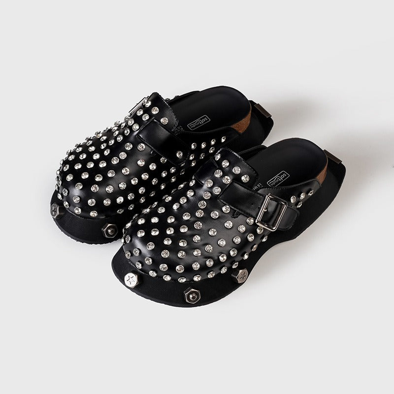 Thick soled retro half slippers made of genuine leather, one foot toe toe slippers for women to wear externally