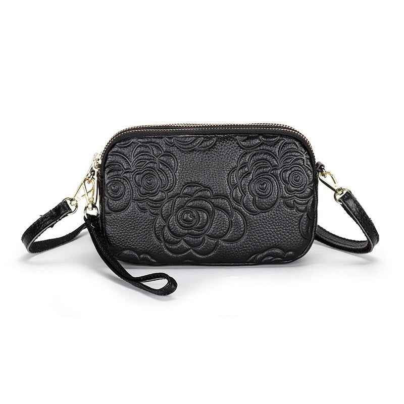 Trend Camellia Genuine Leather Messenger Bag Woman Crossbody Bag Cell Phone Bag Luxury Handbags Women Bags Designer Shoulder Bag