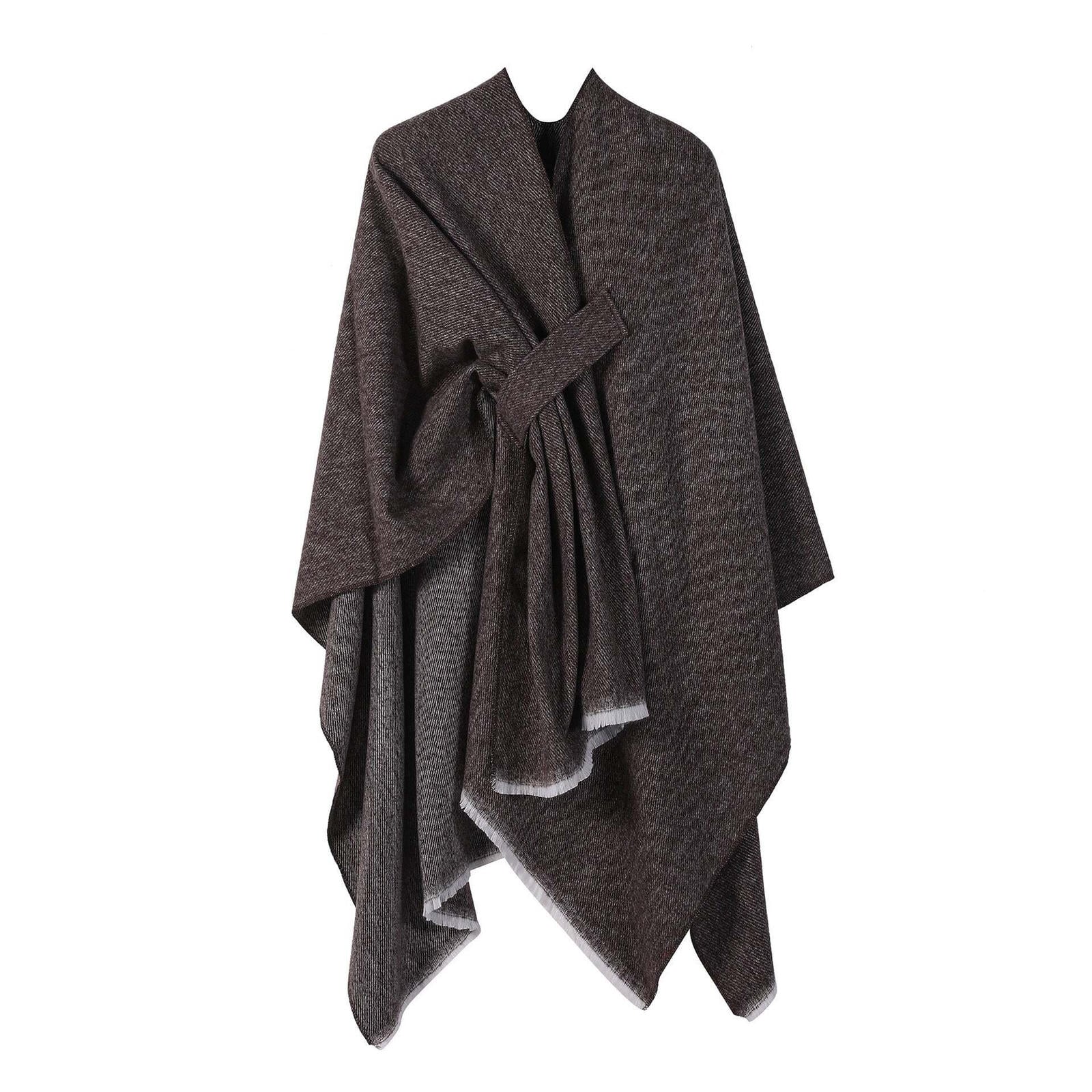 Autumn and winter solid color fashionable imitation cashmere shawl plain color split open cape