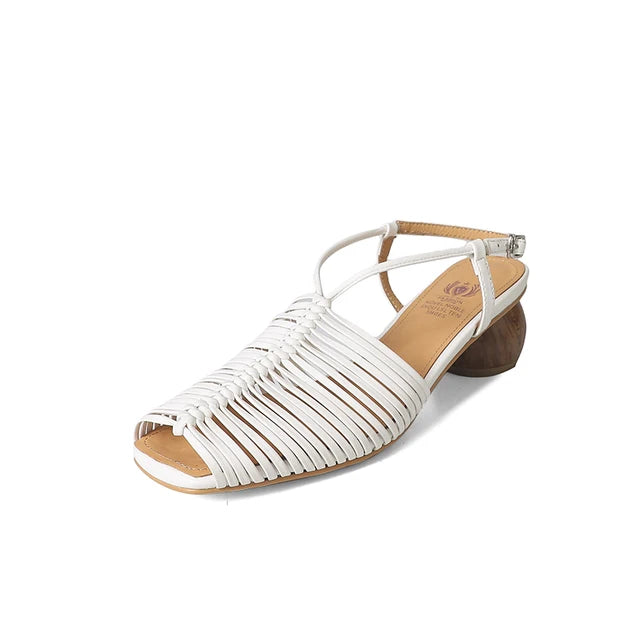 Women Sandals Sweet High Heels Fashion Genuine Leather Ankle Strap Narrow Band Office Party Shoes Woman New Women Sandals