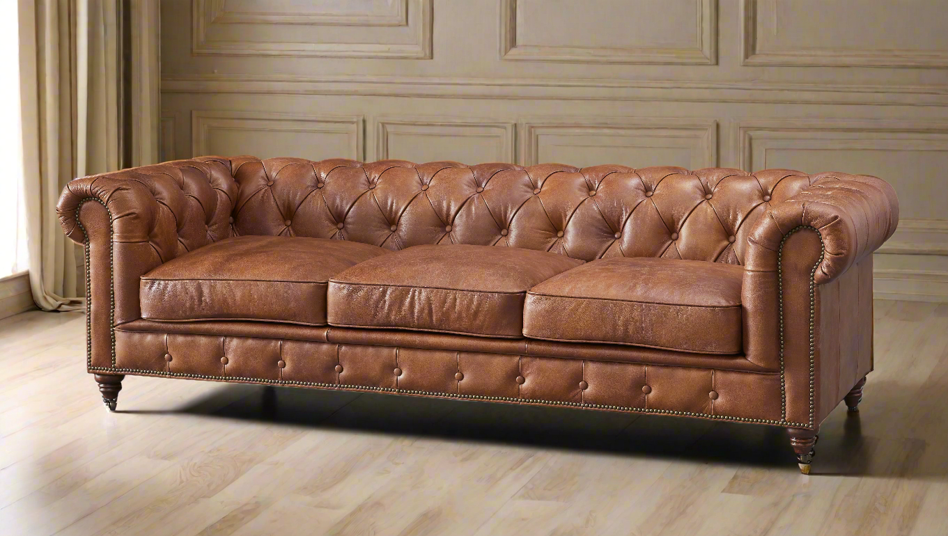 Century Chesterfield Sofa - Bark Brown Leather | Crafters And Weavers