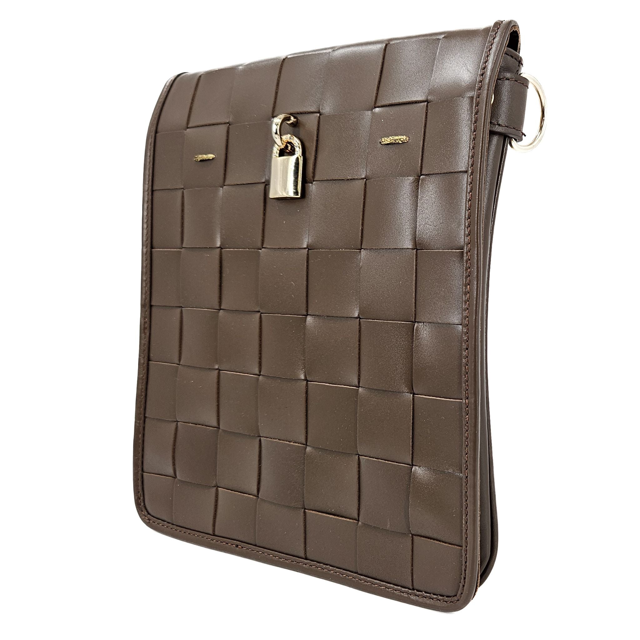 Woven Leather Chocolate Crossbody Bag
