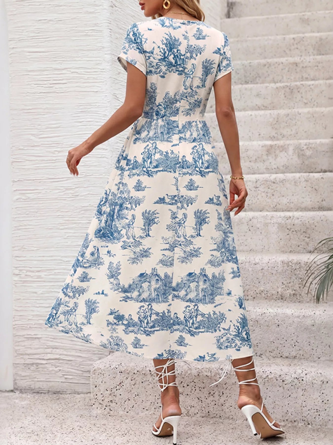 Printed Short Sleeve Midi Dress