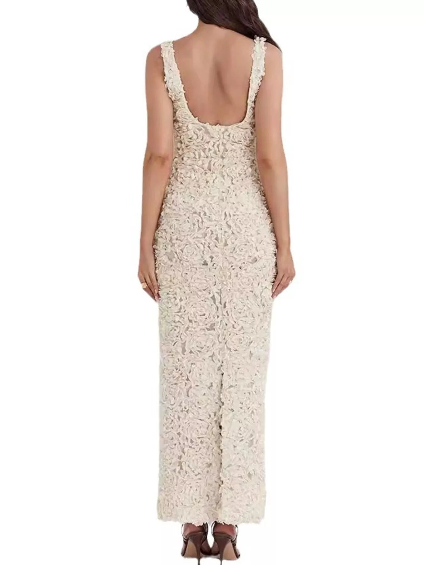 Floral Applique Deep V-Neck Maxi Dress