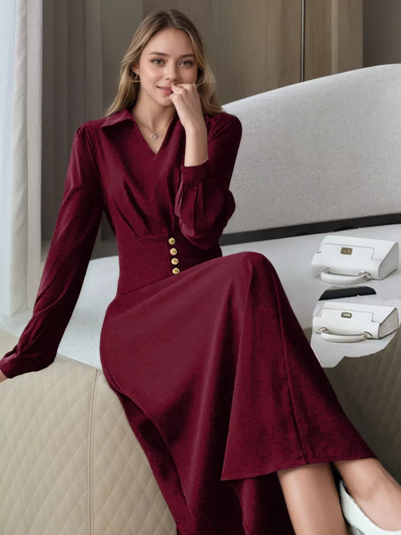 Johnny Collar Long Sleeve Dress