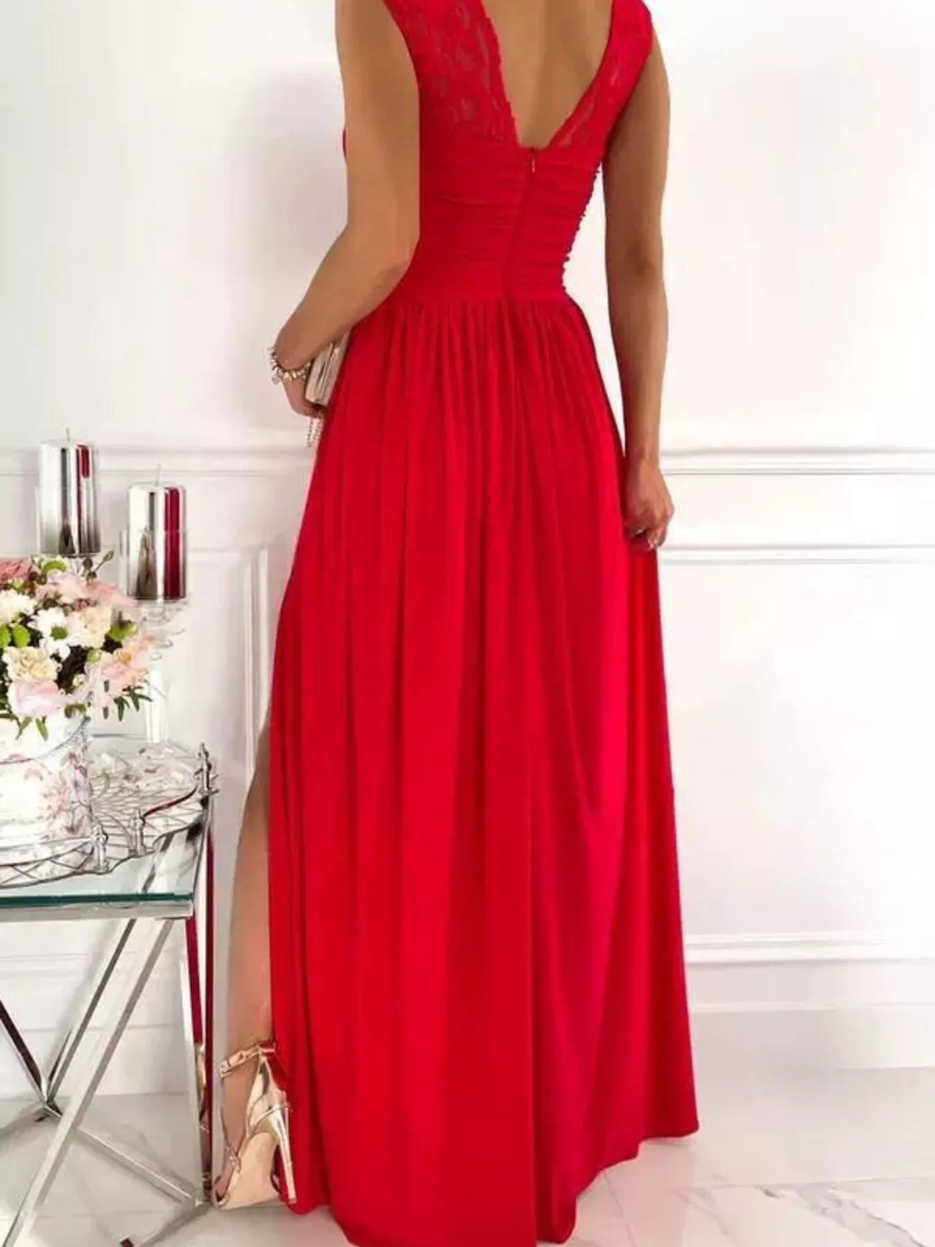 High Slit Lace Detail Maxi Dress