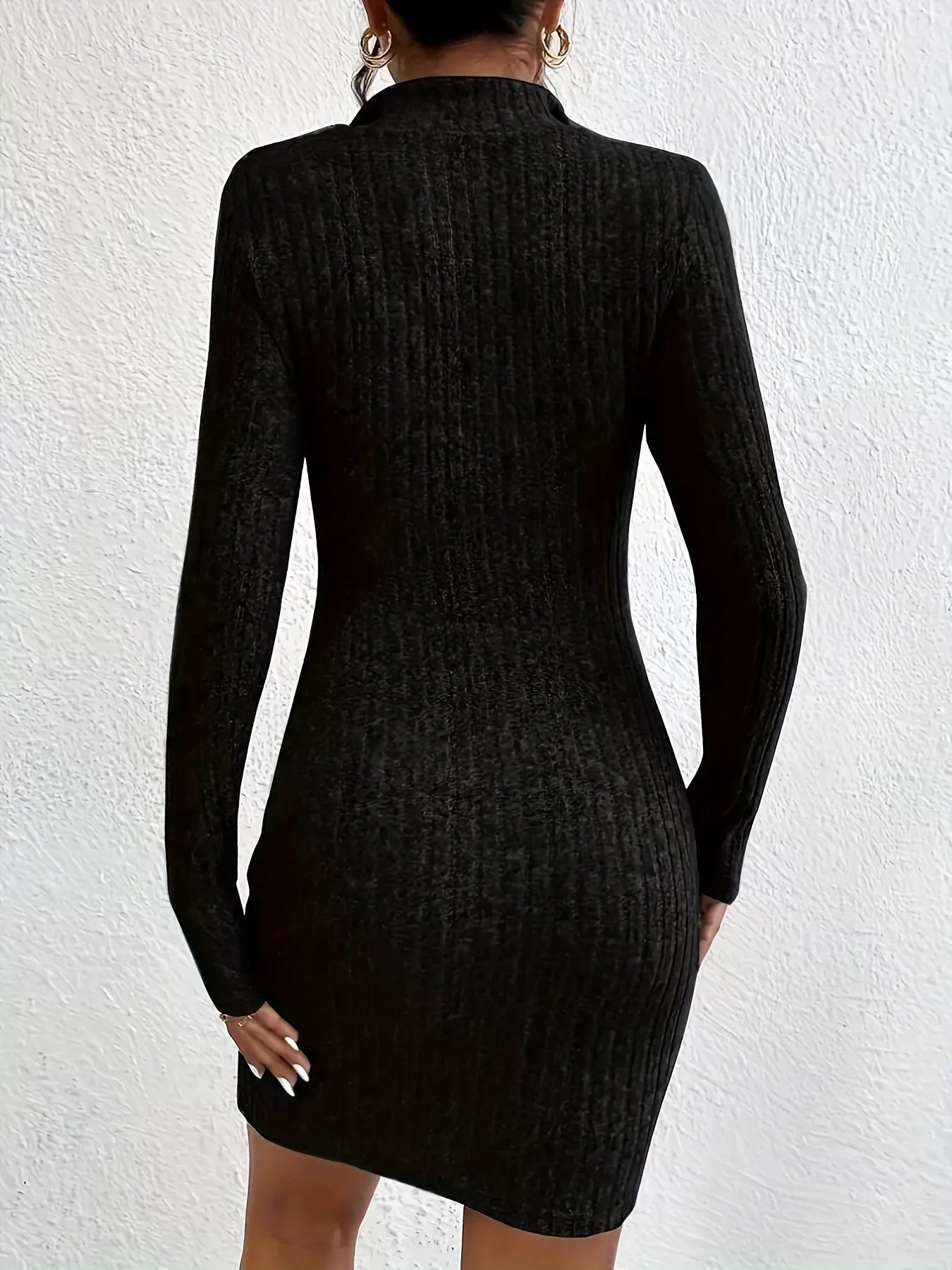 Ribbed Knit Bodycon Mini Dress with Zipper