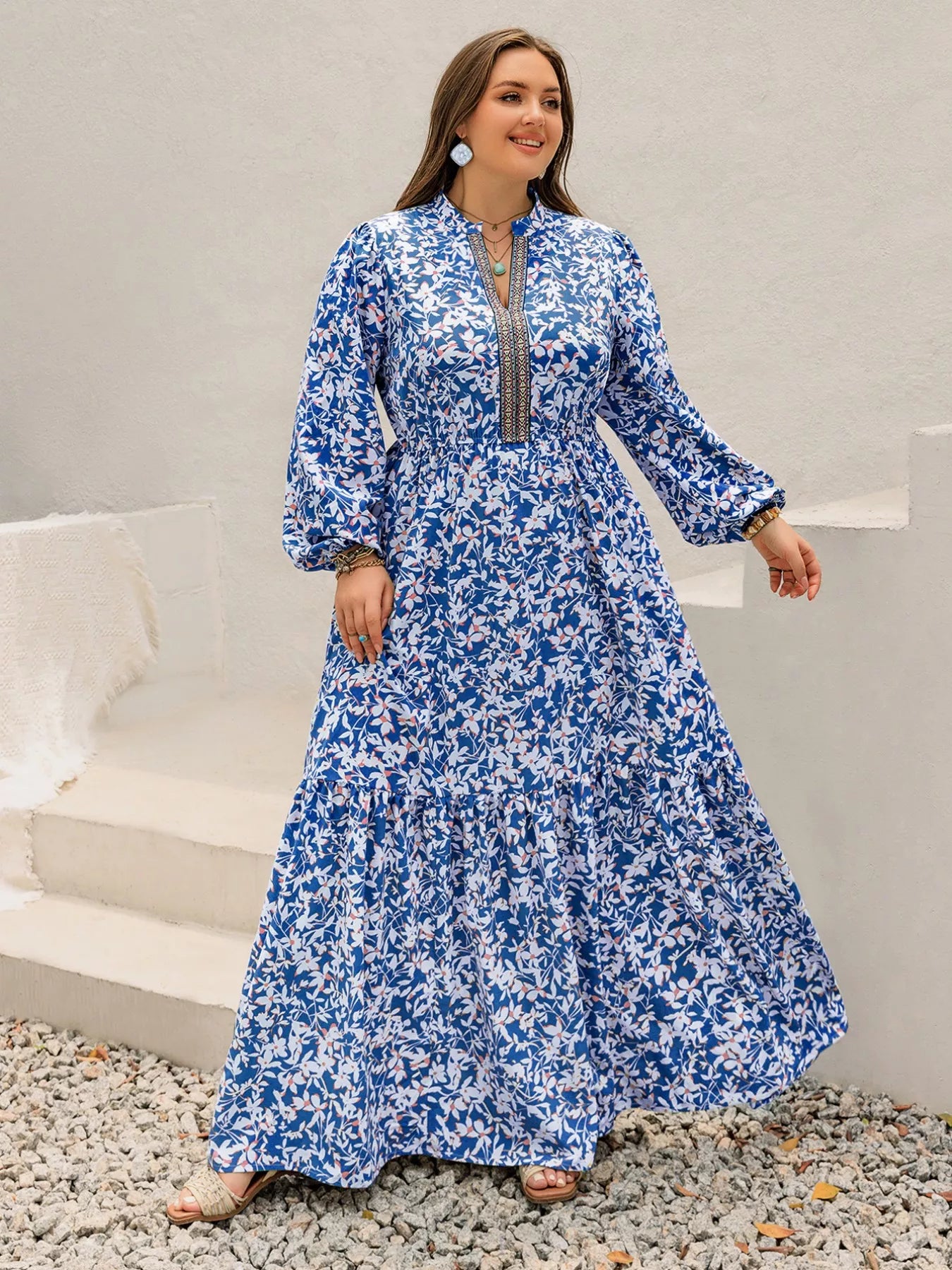 Plus Size Floral Print Bohemian Maxi Dress