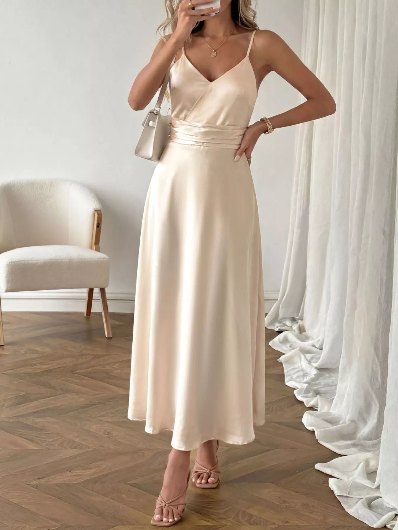 Satin V-Neck Maxi Dress