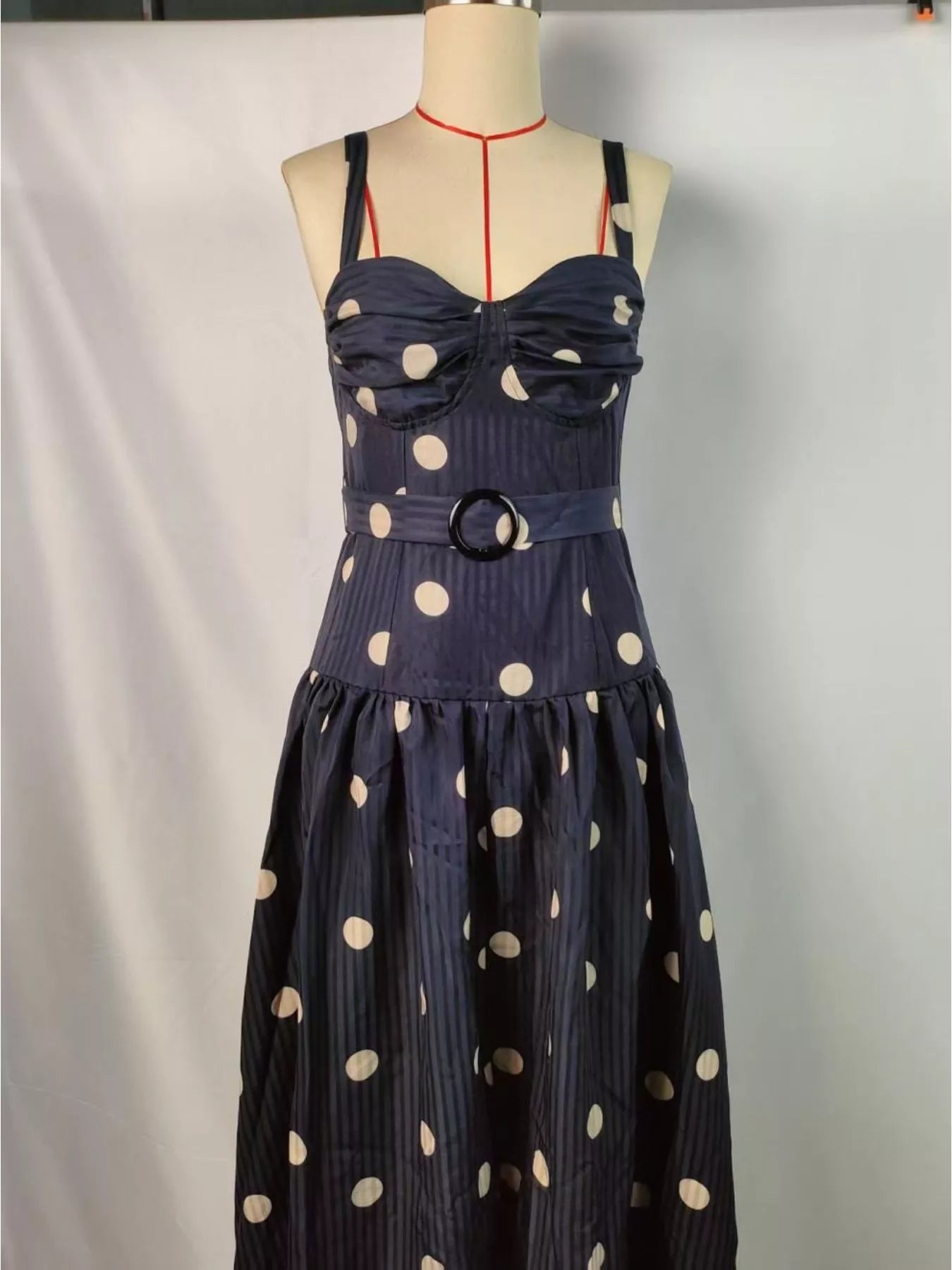 Polka Dot Sweetheart Neck Midi Dress