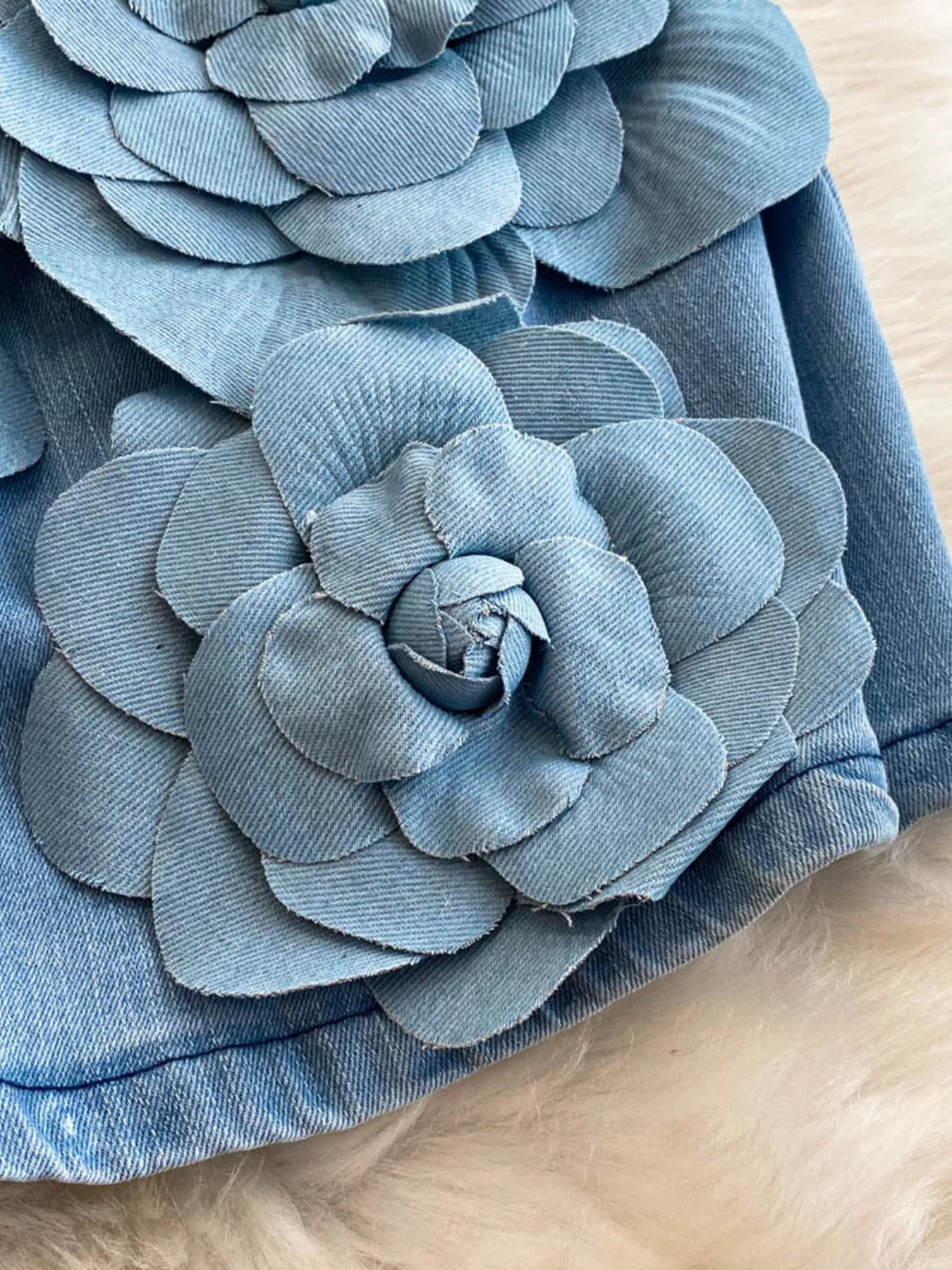 Floral Applique Strapless Denim Dress