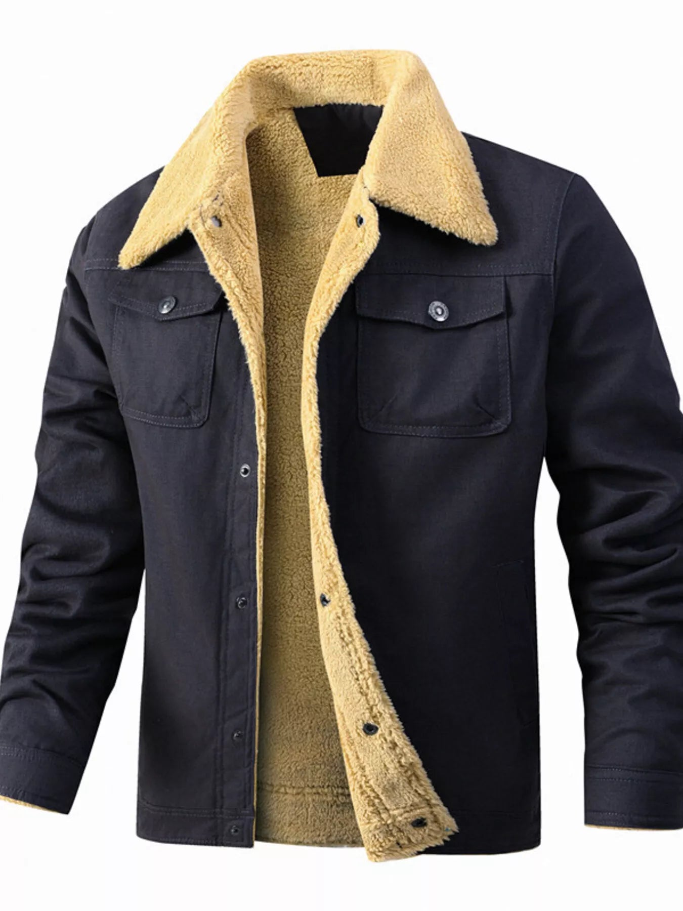 Men's Full Size Sherpa Lined Snap Down Jacket Plus Size