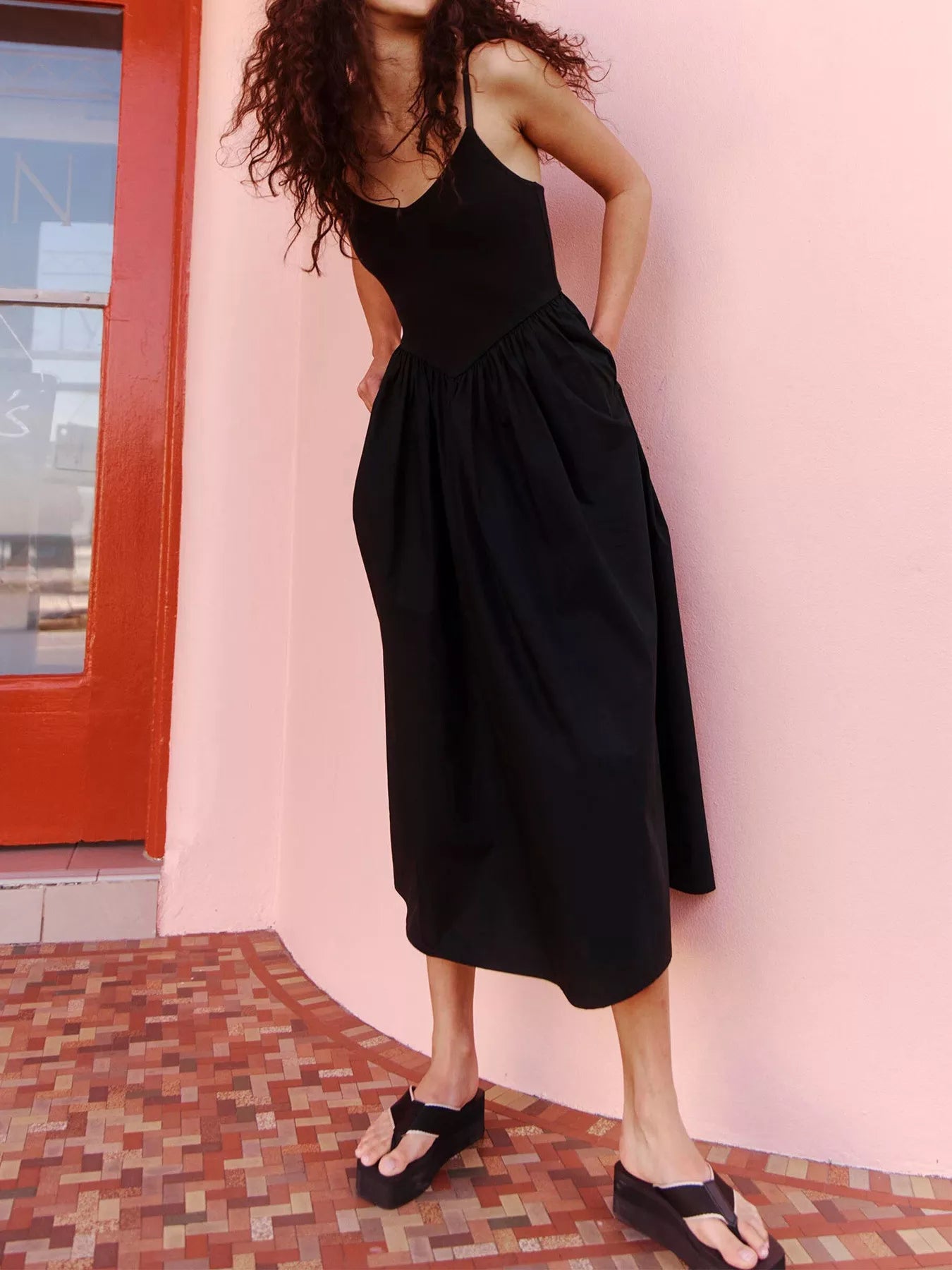 Spaghetti Strap Midi Dress with Pockets