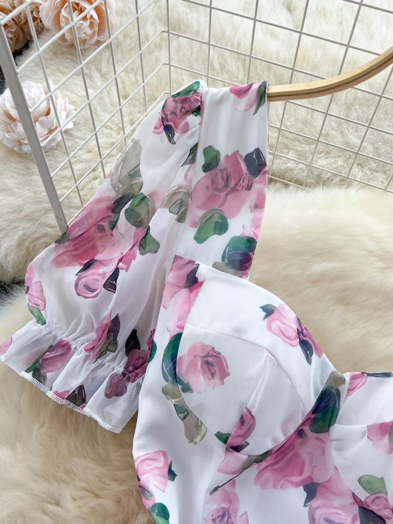 Floral Print Ruffle Hem Midi Dress