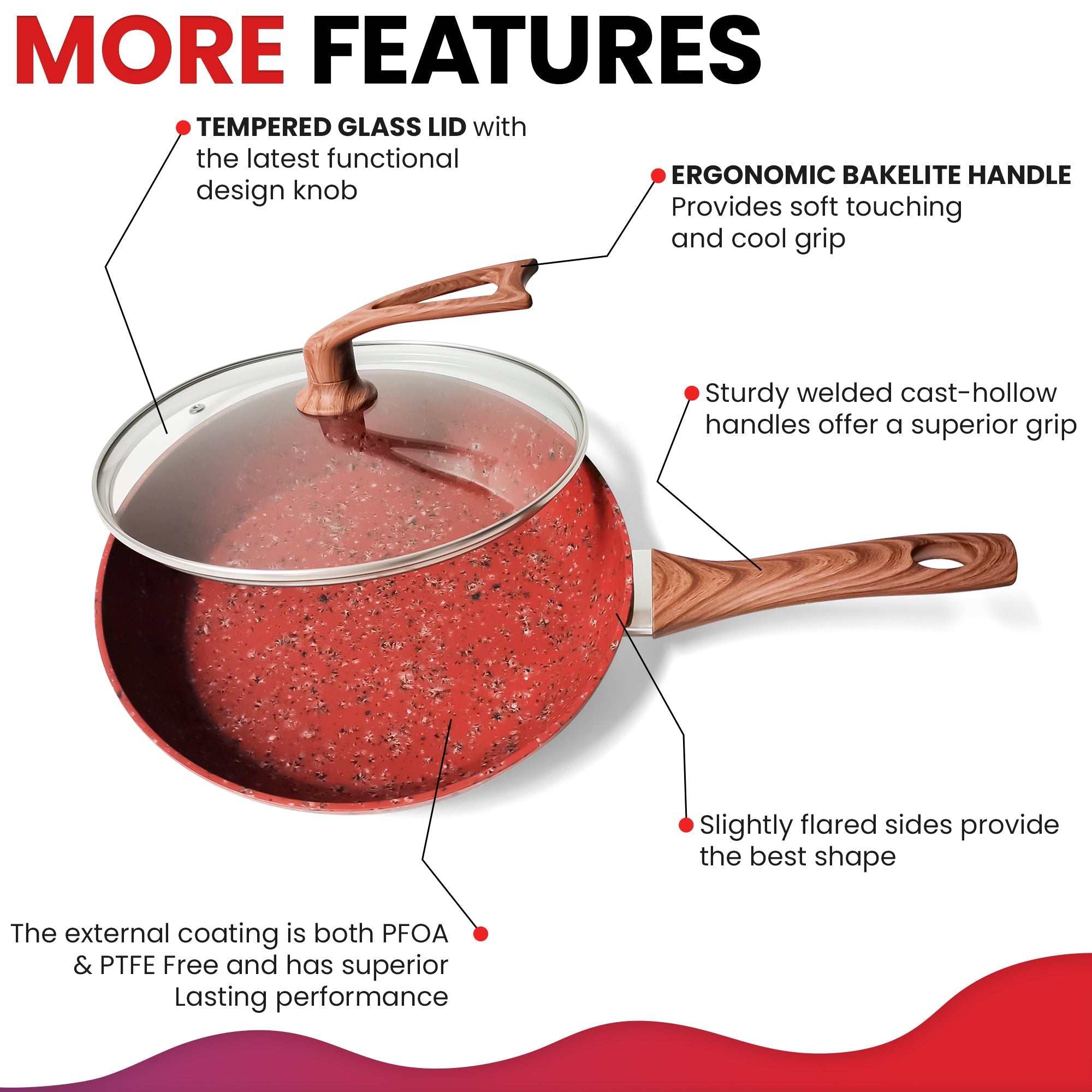 CasaFoyer 10-Inch Frying Pan with Deluxe Copper Granite Stone Non-stick Coating- With Lid