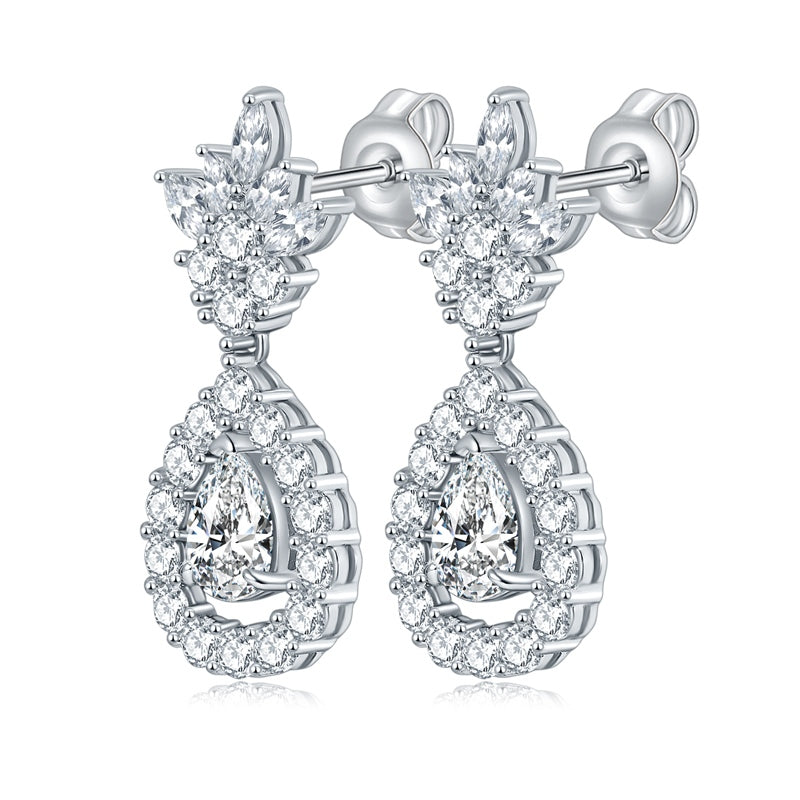 S925 Sterling Silver Pear Cut Moissanite Dangle Earrings 5x7mm Teardrop Cluster Earrings With GRA Certificate Platinum Plated Jewelry Gift Box Set