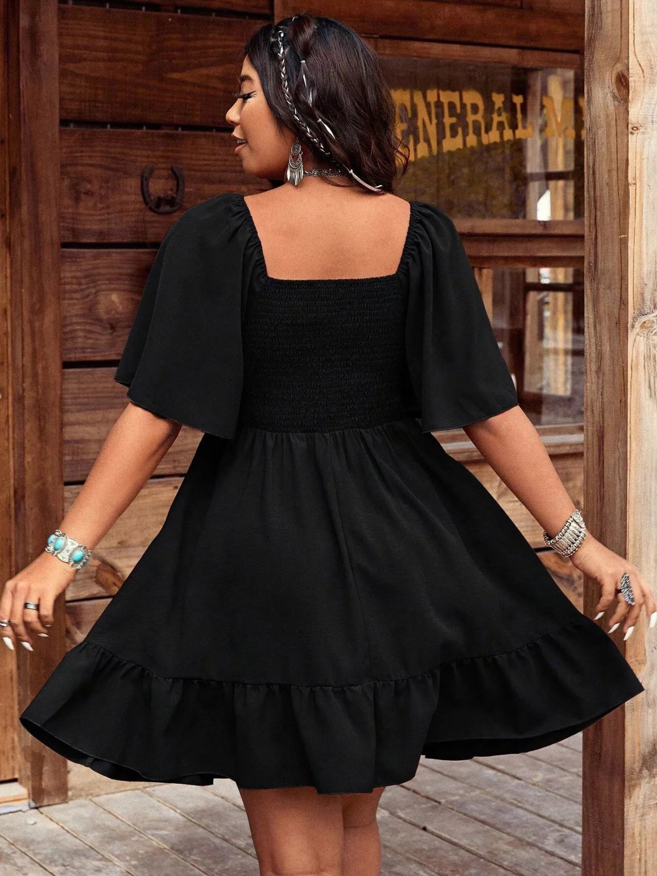 Embroidered Flutter Sleeve Mini Dress