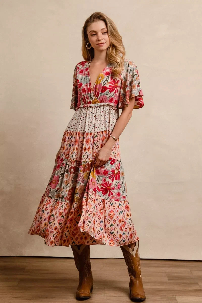 BiBi Floral Print Mix and Match Midi Dress