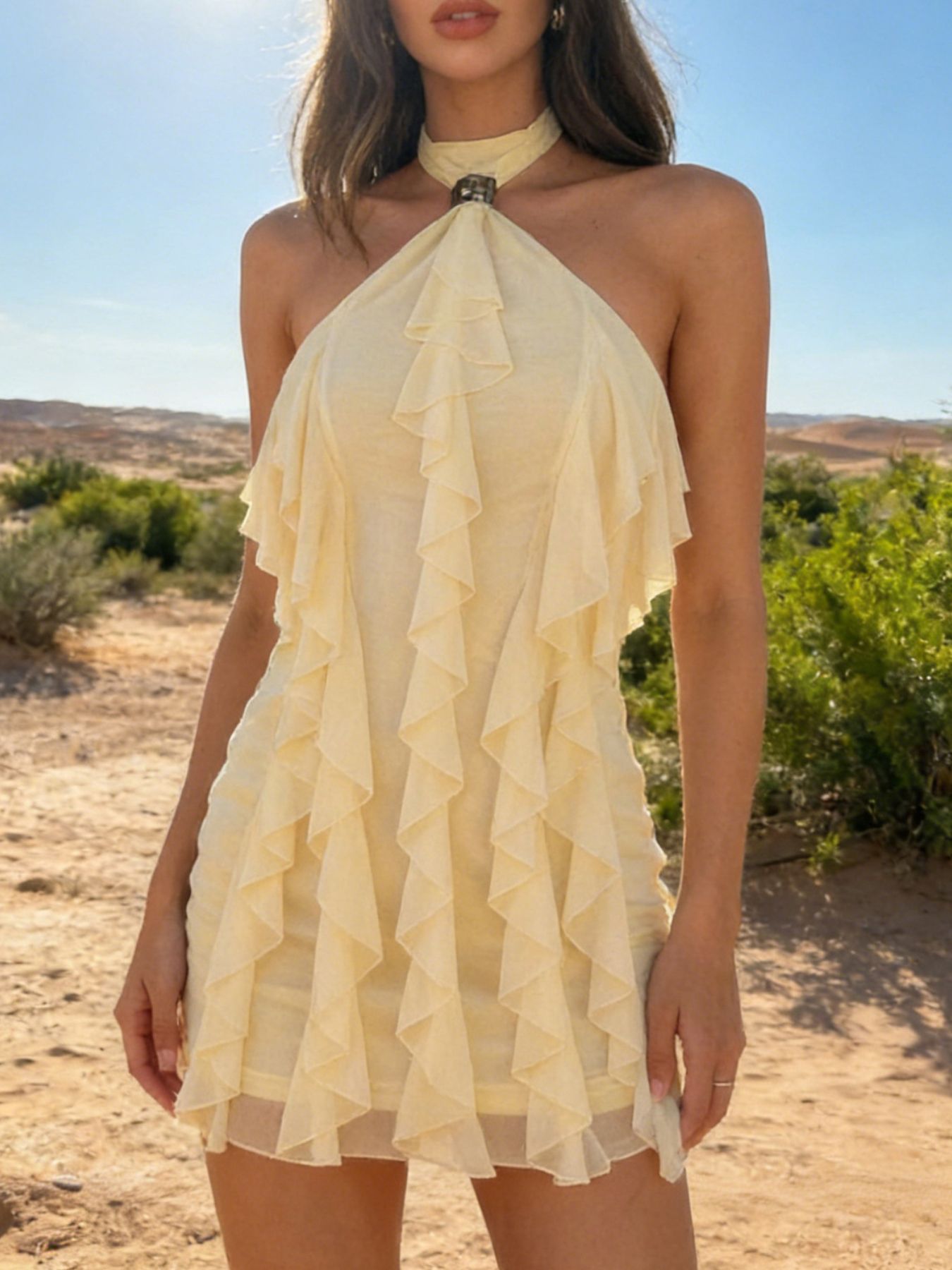 Ruffle Halter Neck Mini Dress