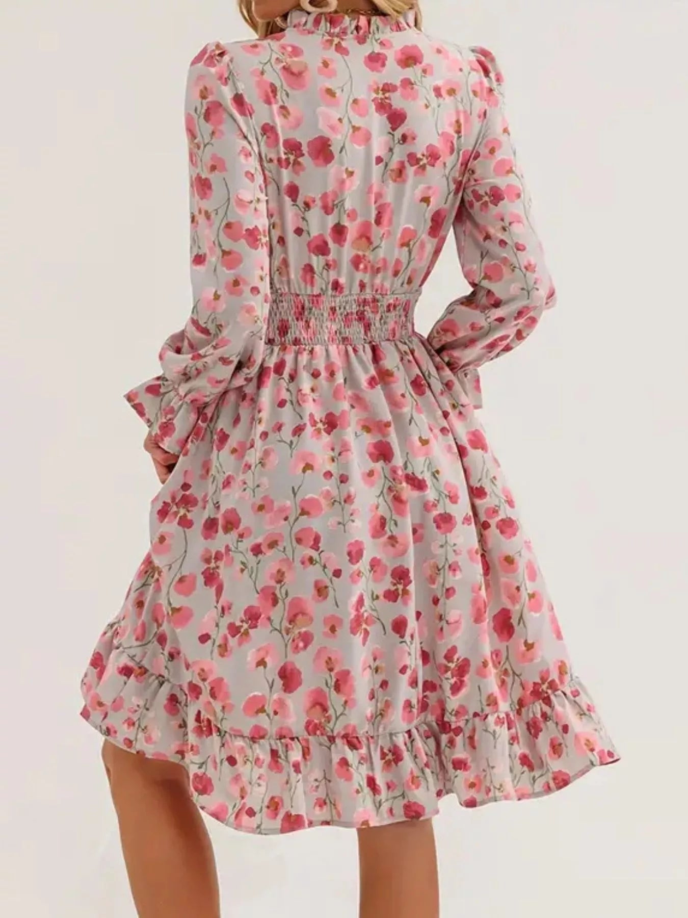 Floral Notched Flounce Sleeve Dress