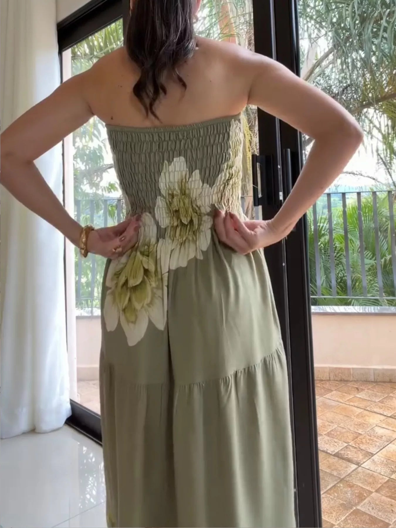 Floral Smocked Strapless Maxi Dress