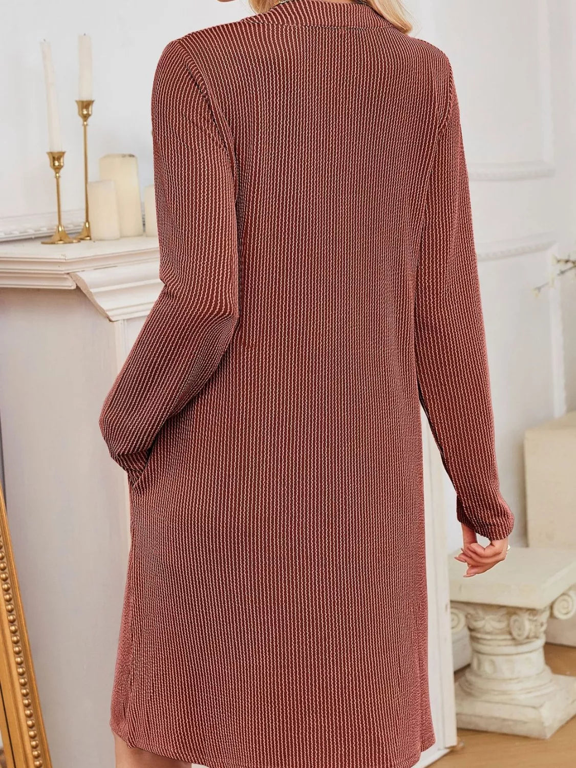 Casual Ribbed Knit Long Sleeve Dress
