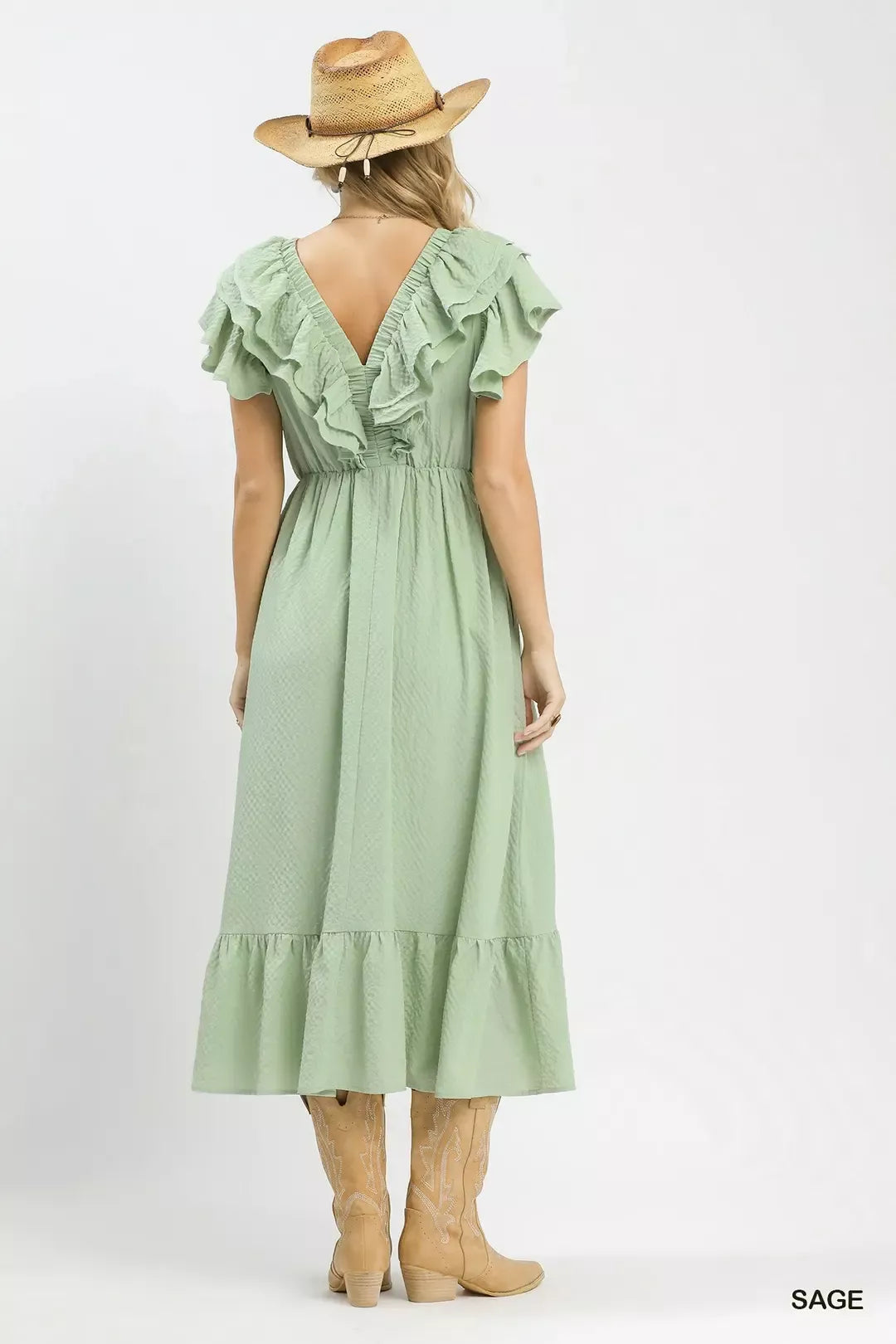 Umgee Textured Ruffle Midi Dress