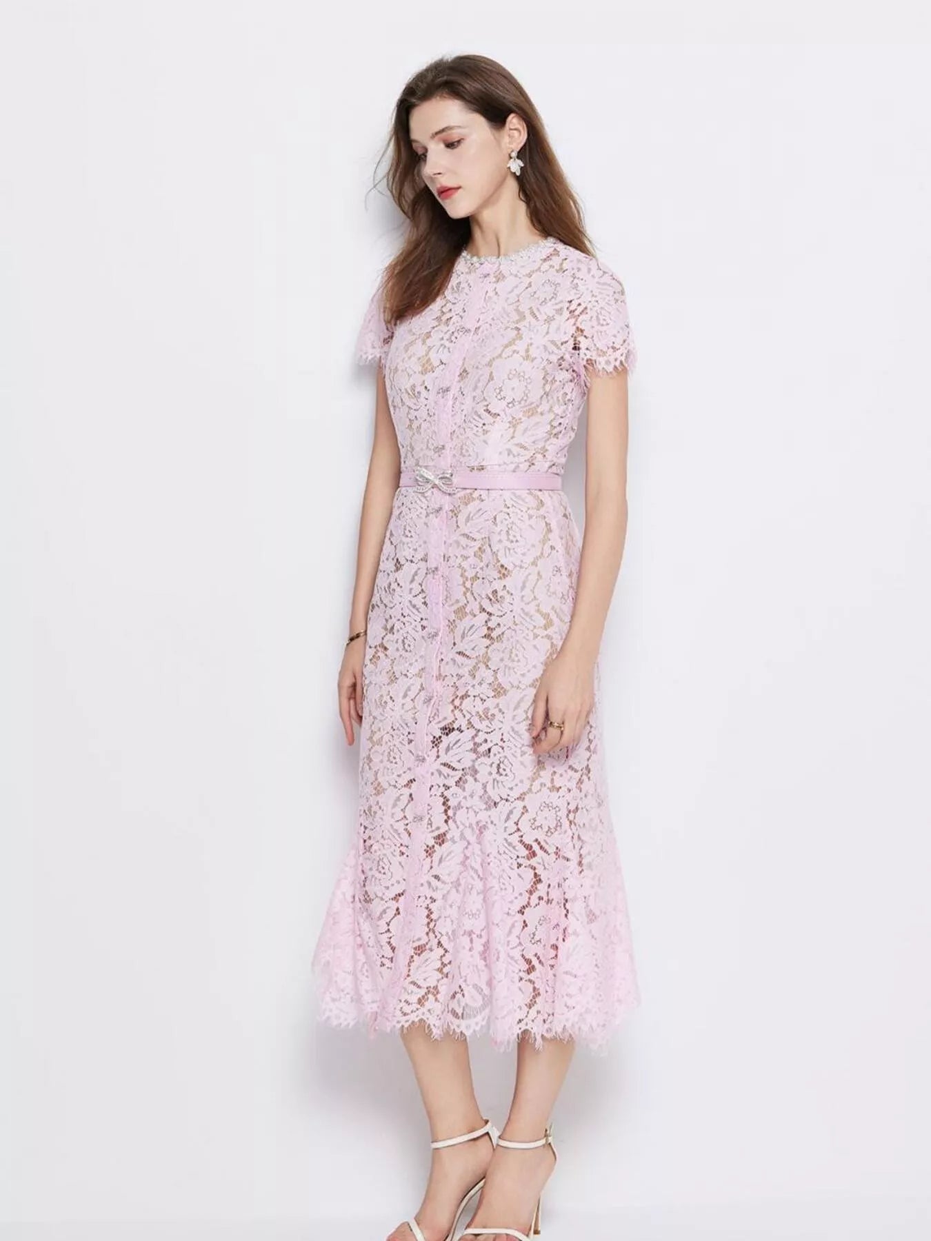 Lace Short Sleeve Mermaid Dress