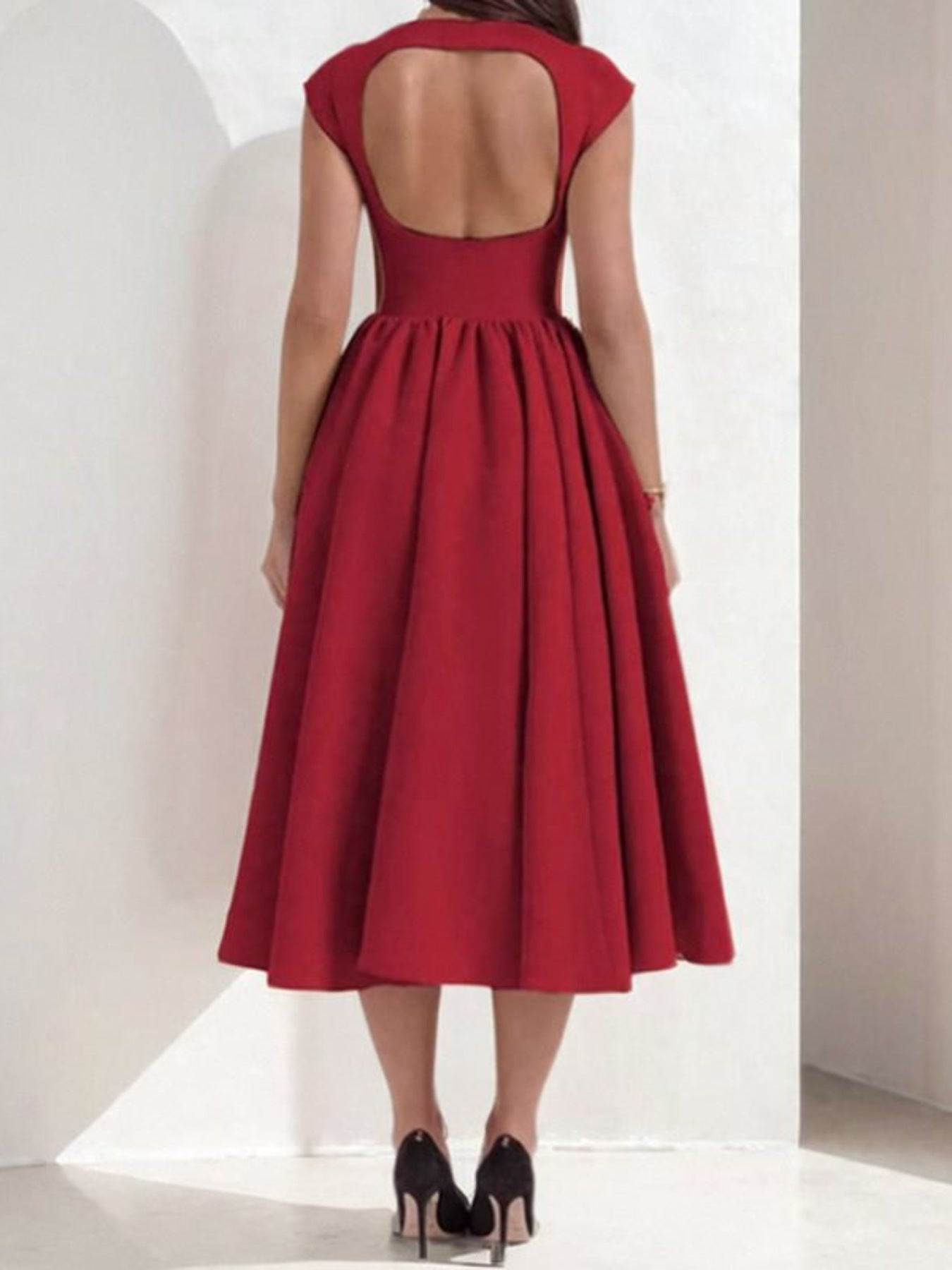 Full Size Cap Sleeve A-Line Midi Dress Plus Size