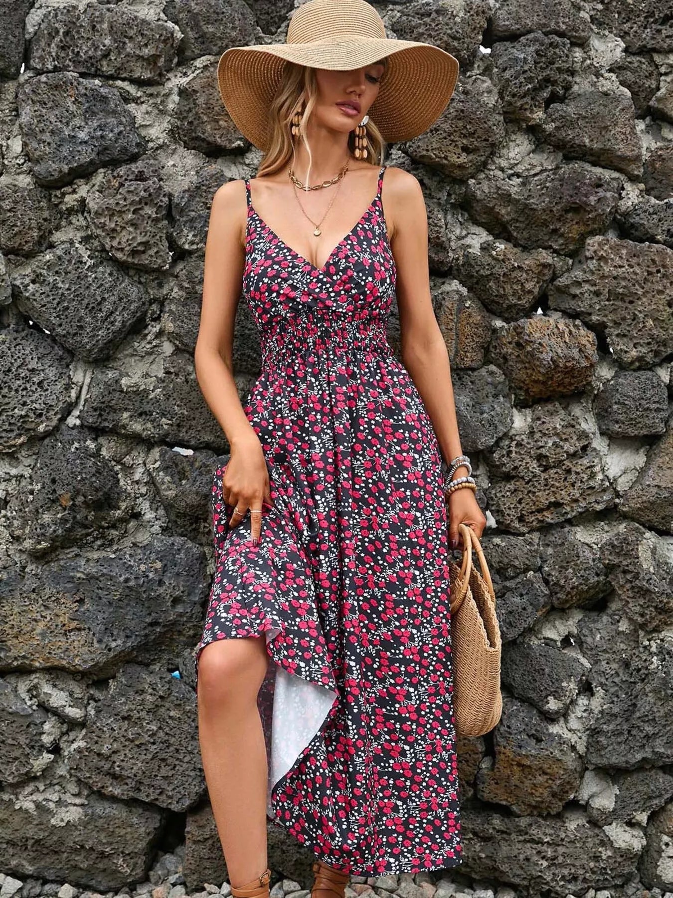 Paisley Print Spaghetti Strap Midi Dress