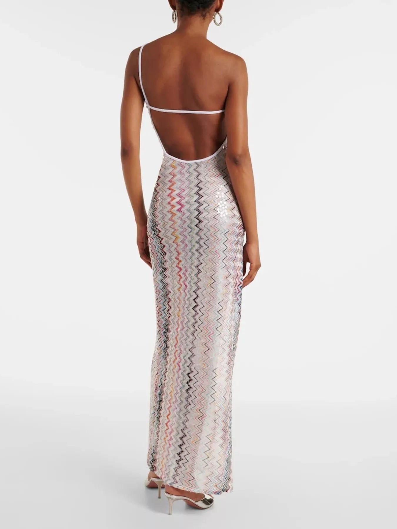 Backless Slit Zigzag Pattern Sleeveless Maxi Dress