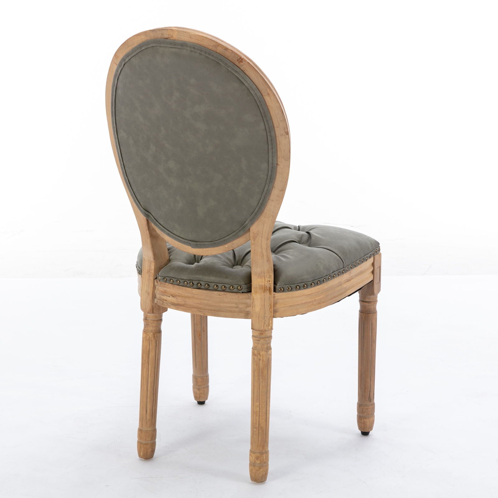 French Style Solid Wood Frame Antique Painting, Hand-Pulled Buckle Decoration Artificial Dining Chair With Nailhead Trim, Wood Legs