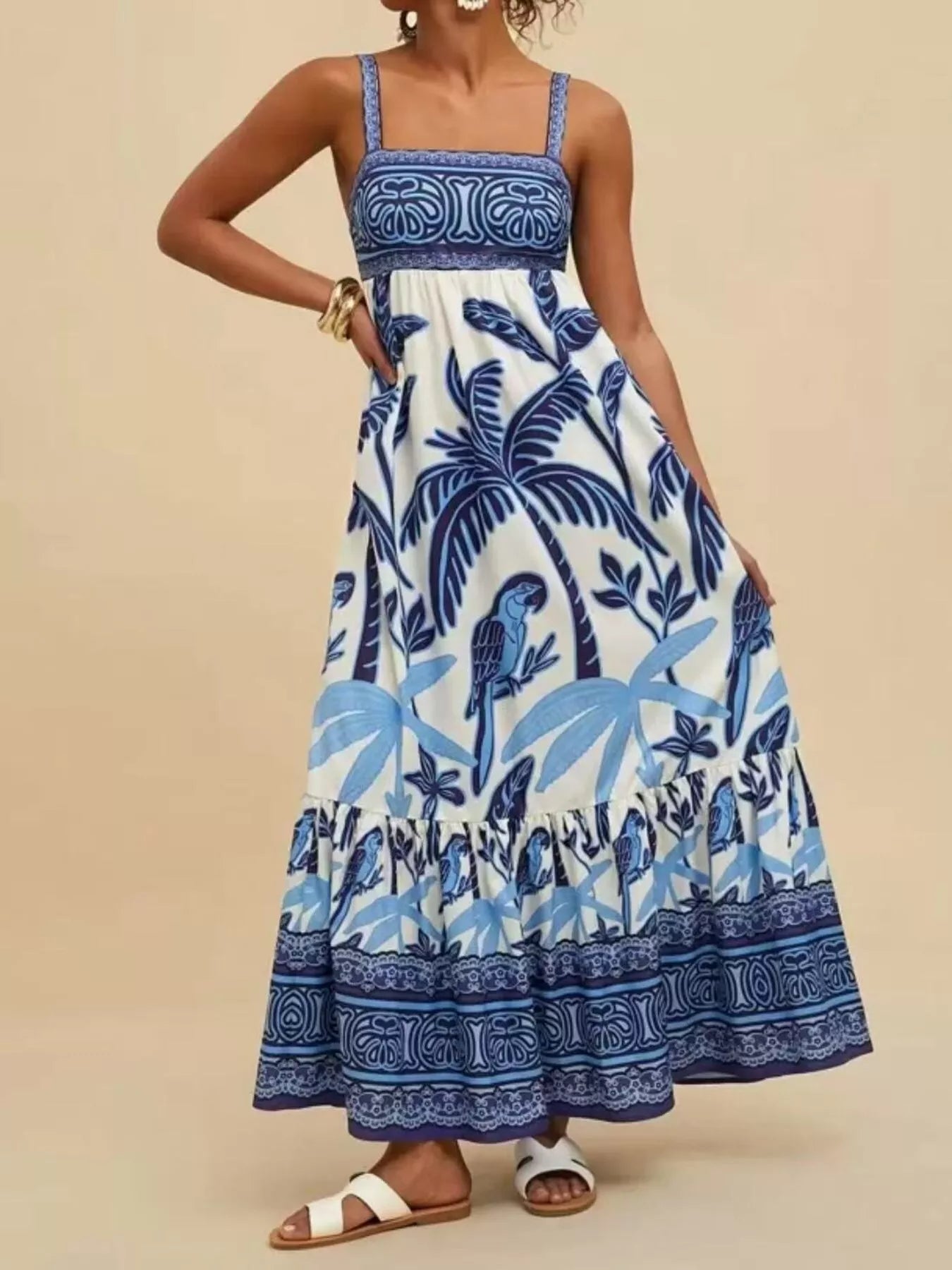 Printed Square Neck Maxi Dress