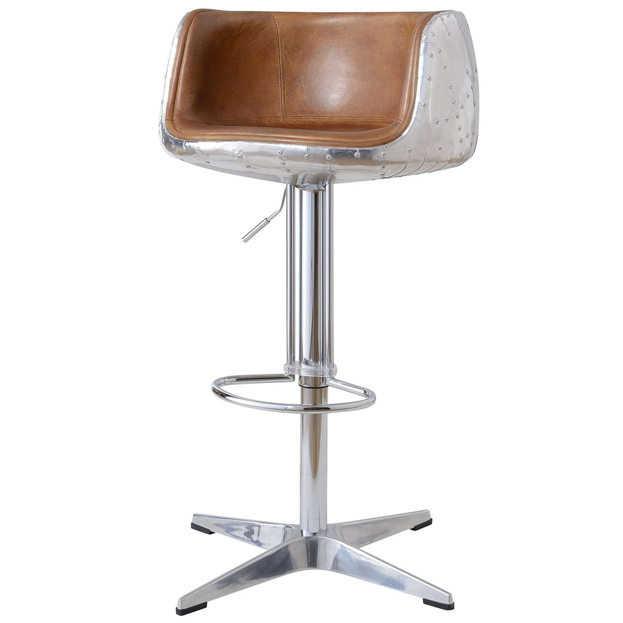 Aviator Adjustable Height Bar Stool - Light Brown Leather