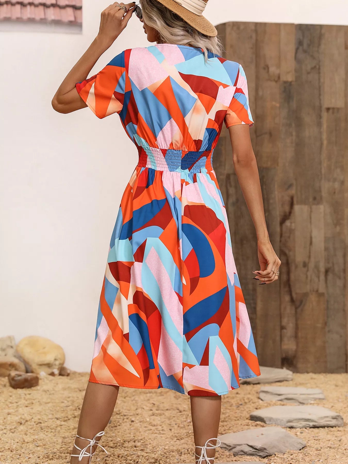 Printed Short Sleeve Midi Dress