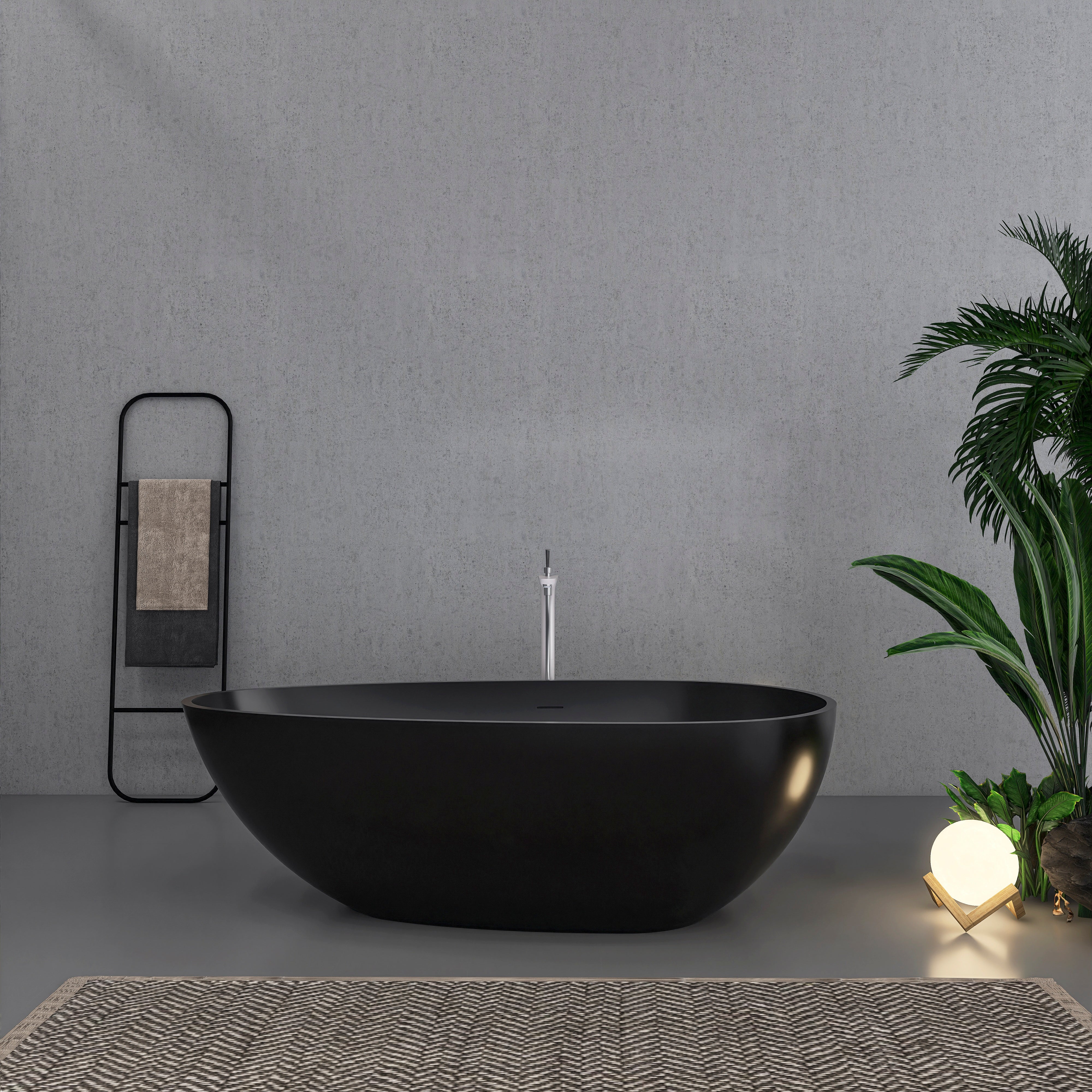 67 Inch Freestanding Solid Surface Soaking Bathtub