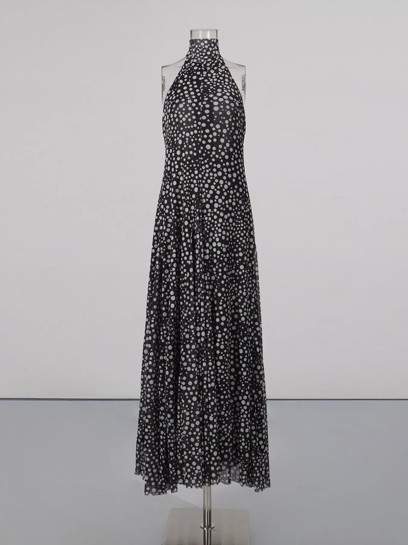 Halter Neck Polka Dot Maxi Dress