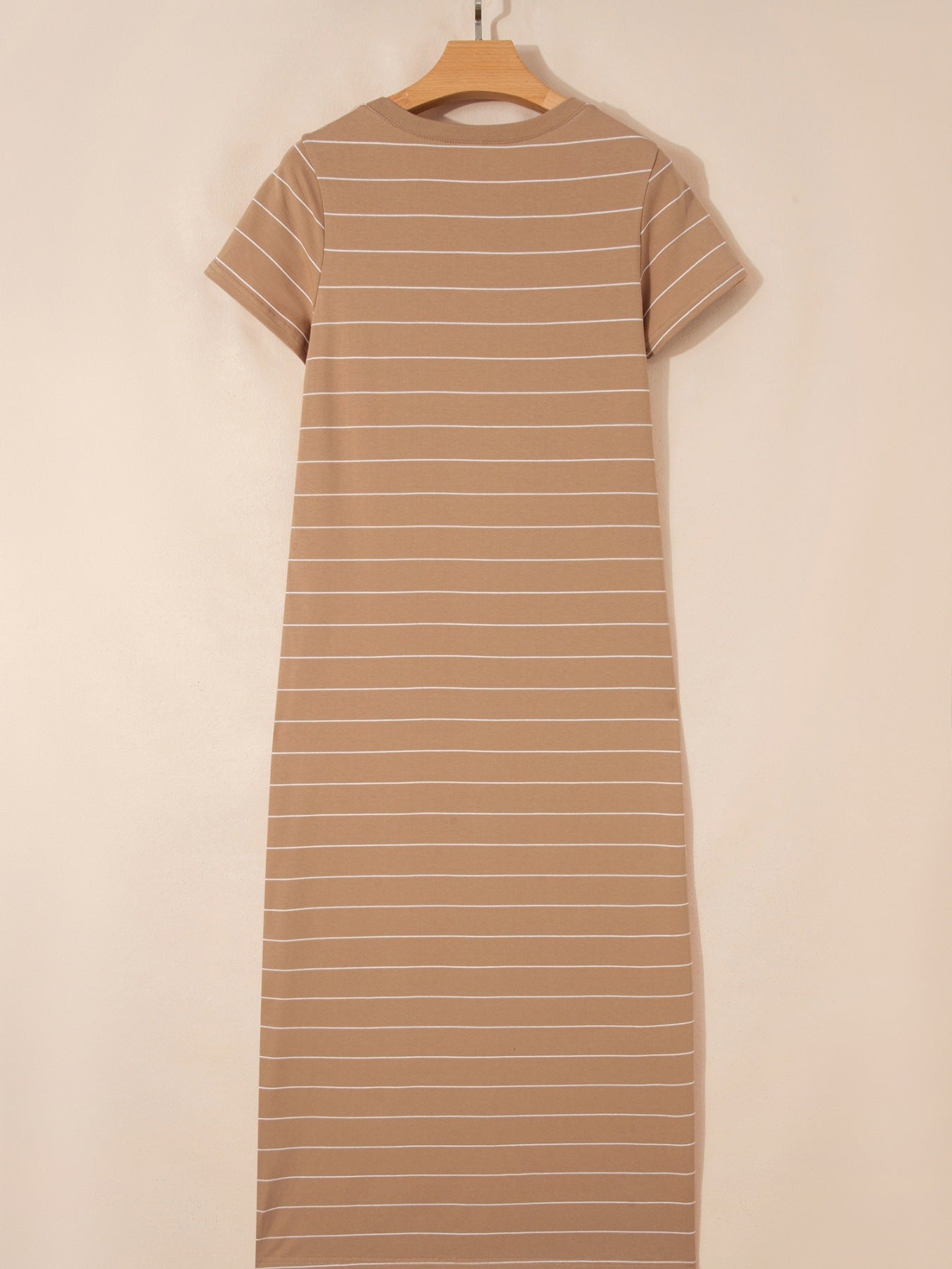 Stripe Short Sleeve Side Slit Maxi T Shirt Dress