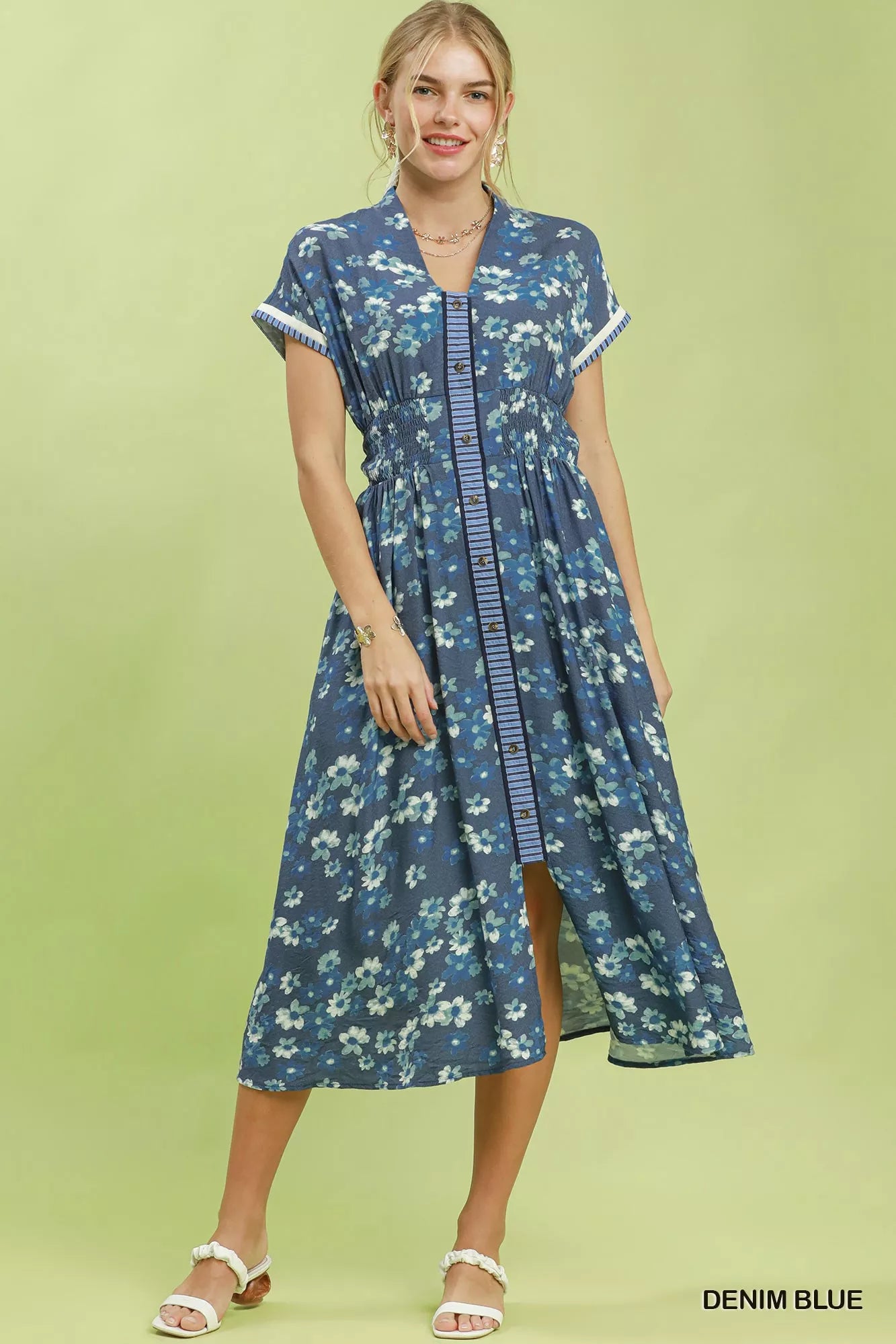 Umgee Ruffle Sleeve Henley Shift Dress