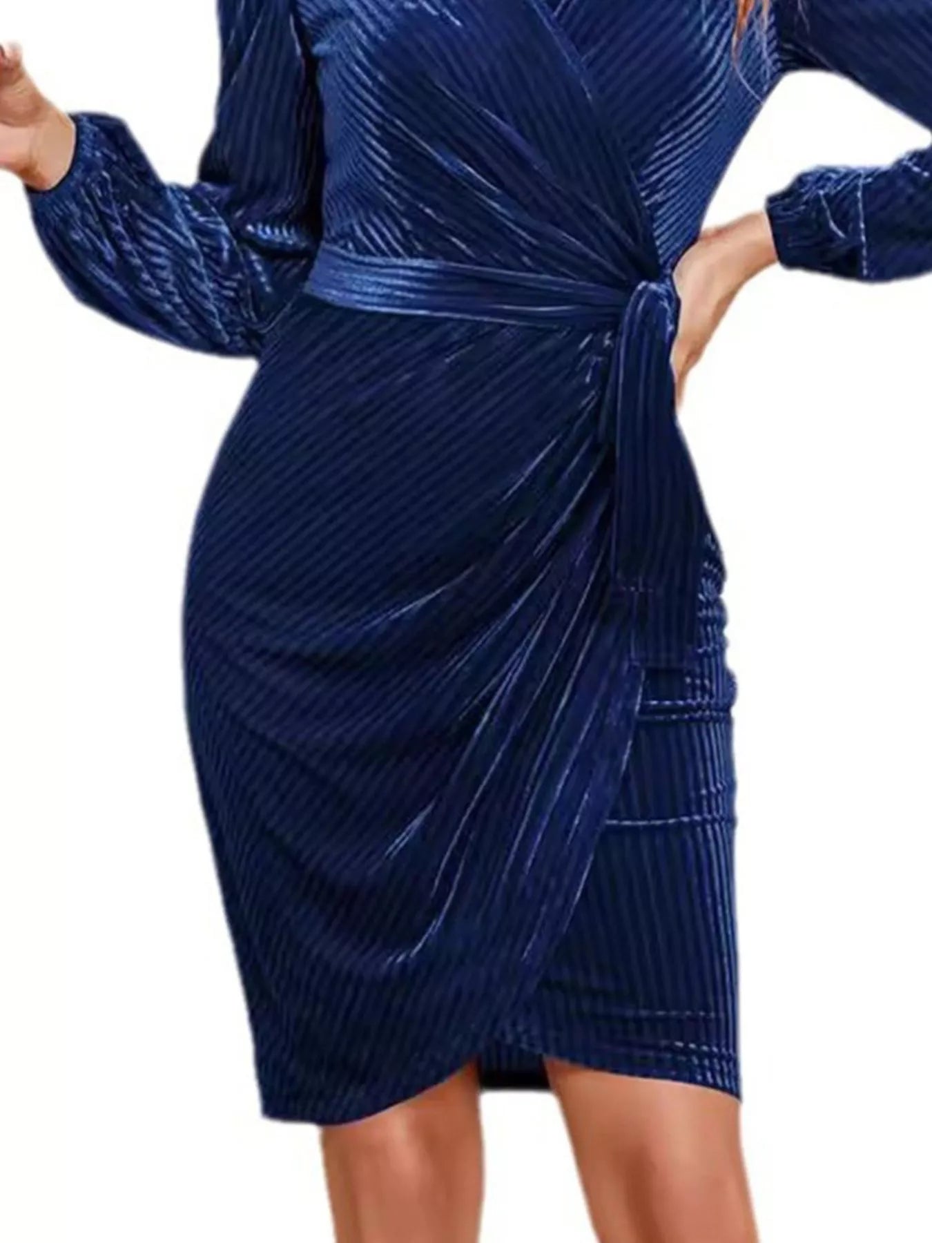 Surplice Long Sleeve Tie Waist Dress